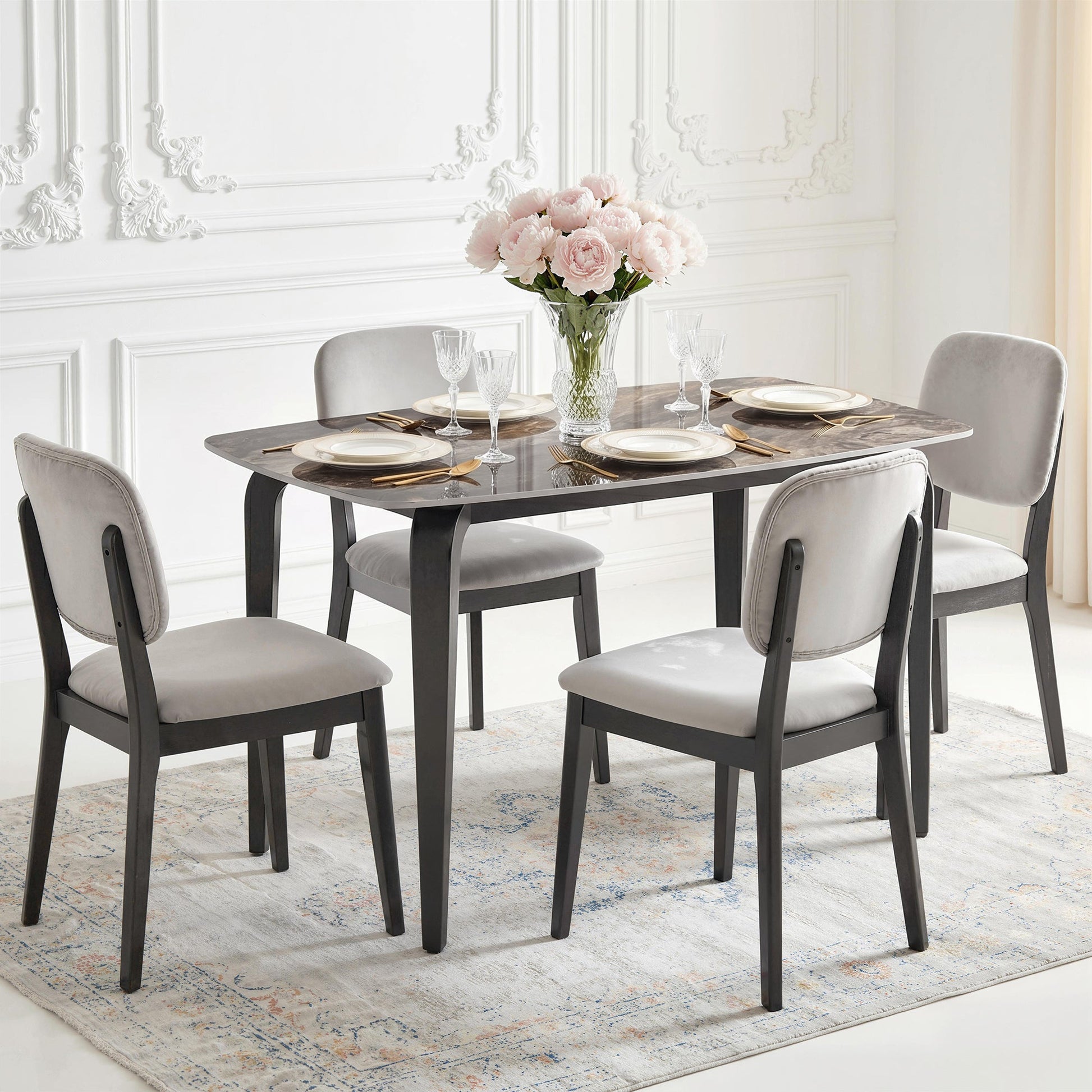 Dining Table for 4, 130W x 70D x 75H cm, Modern Kitchen Table with Sintered Stone Tabletop, Metal Legs for Dining Room, Kitchen, Living Room, Brown