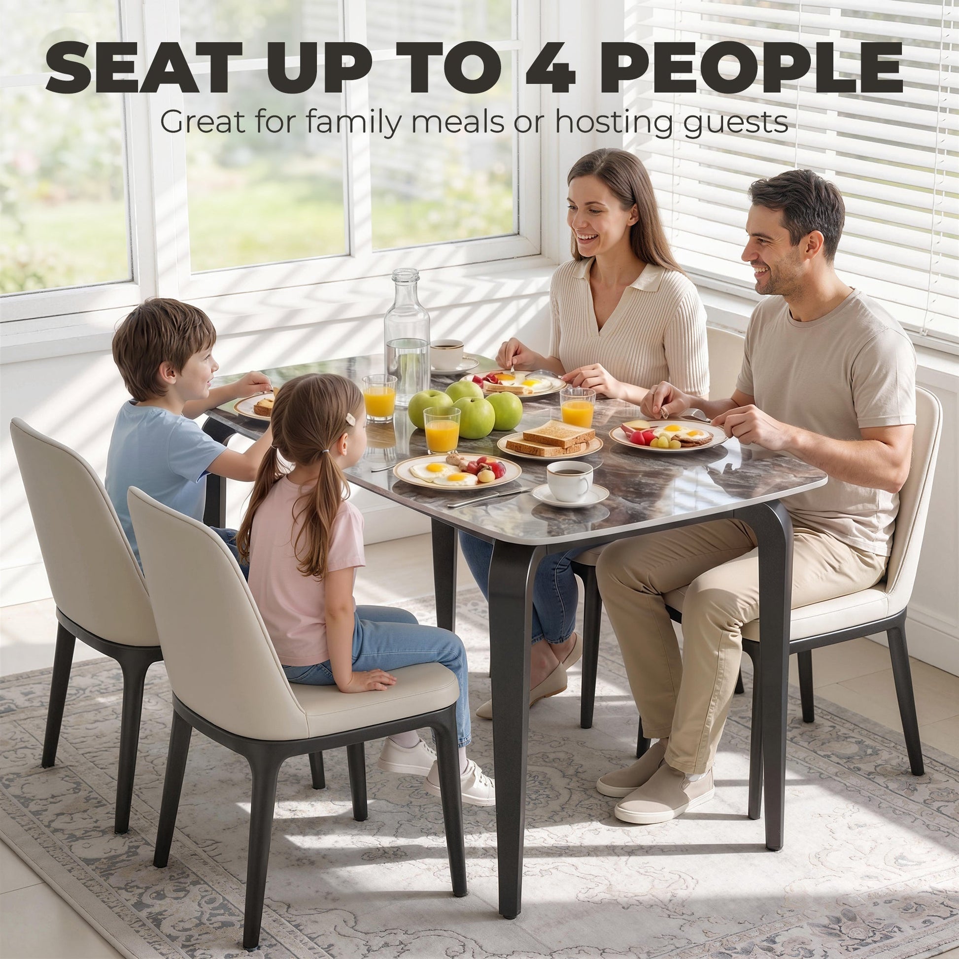 Dining Table for 4, 130W x 70D x 75H cm, Modern Kitchen Table with Sintered Stone Tabletop, Metal Legs for Dining Room, Kitchen, Living Room, Brown