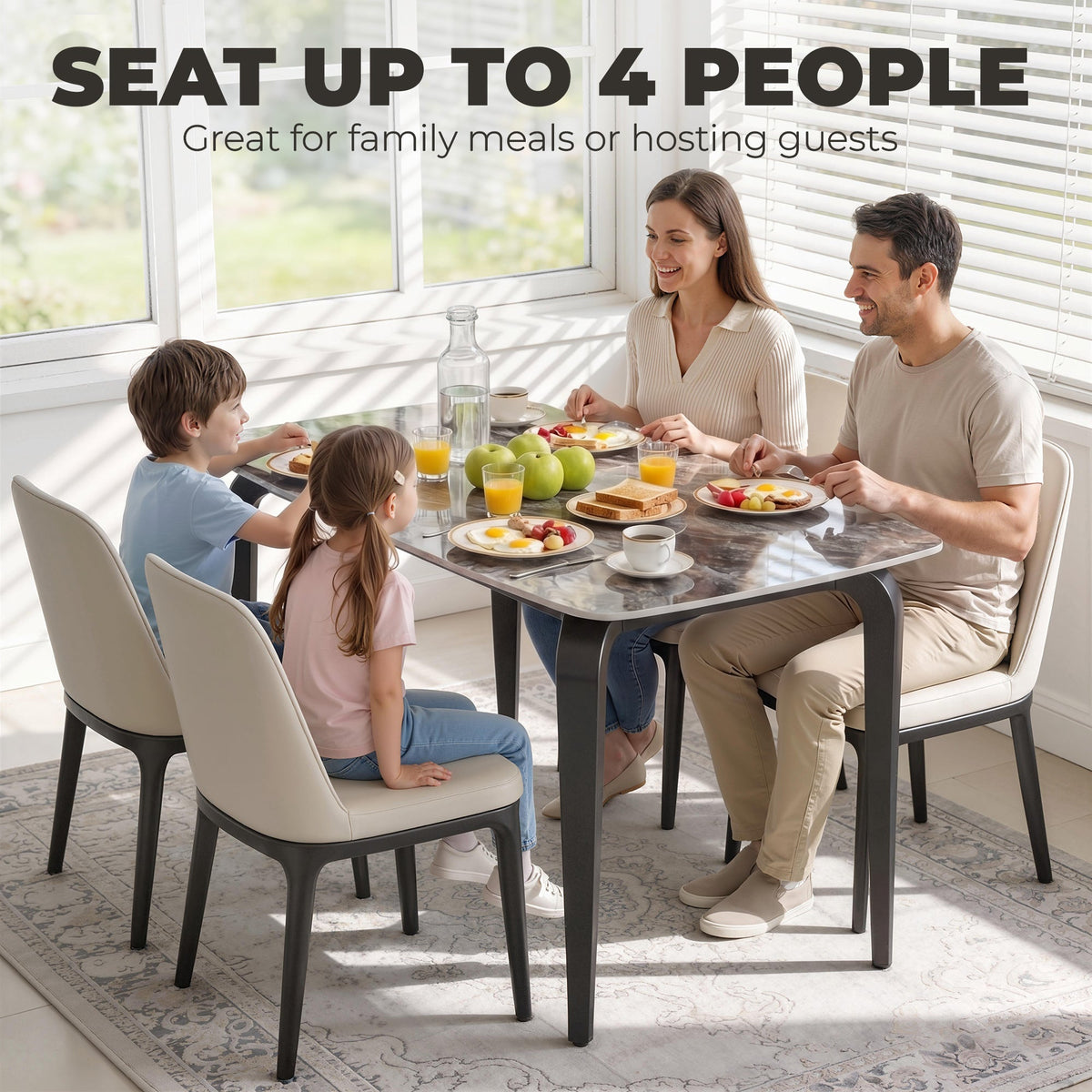 Dining Table for 4, 130W x 70D x 75H cm, Modern Kitchen Table with Sintered Stone Tabletop, Metal Legs for Dining Room, Kitchen, Living Room, Brown
