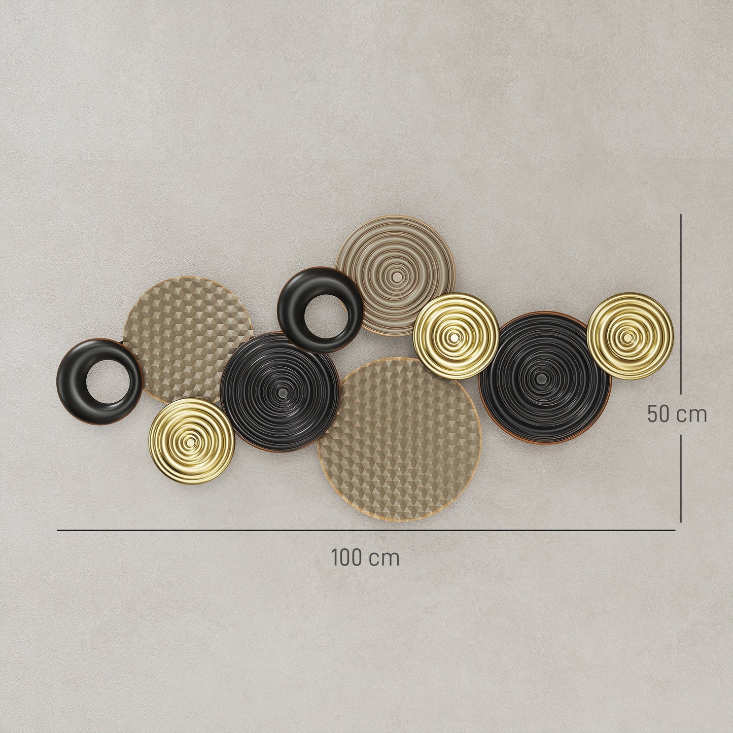Metal Wall Art, Modern Hanging Wall Art Decor with Unique Multi-Disc Design, Horizontal or Vertical Metal Hanging Decoration for Living Room Bedroom Dining Room