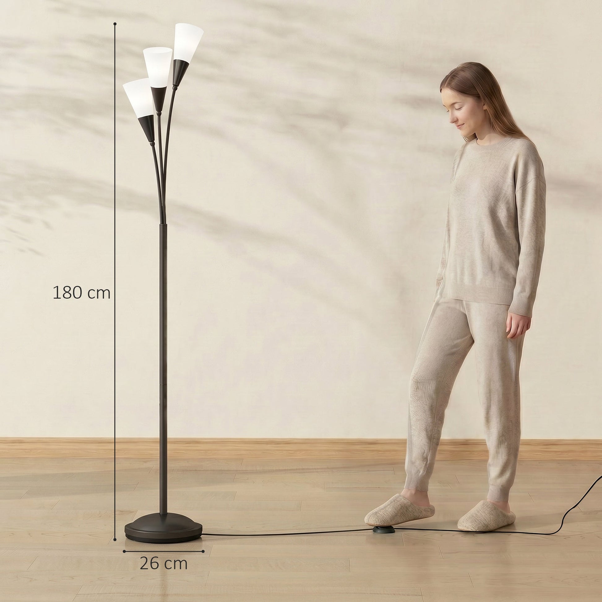 3-Light Upright Floor Lamps for Living Room, Modern Standing Lamp for Bedroom with Steel Base, Bulb not Included, Black
