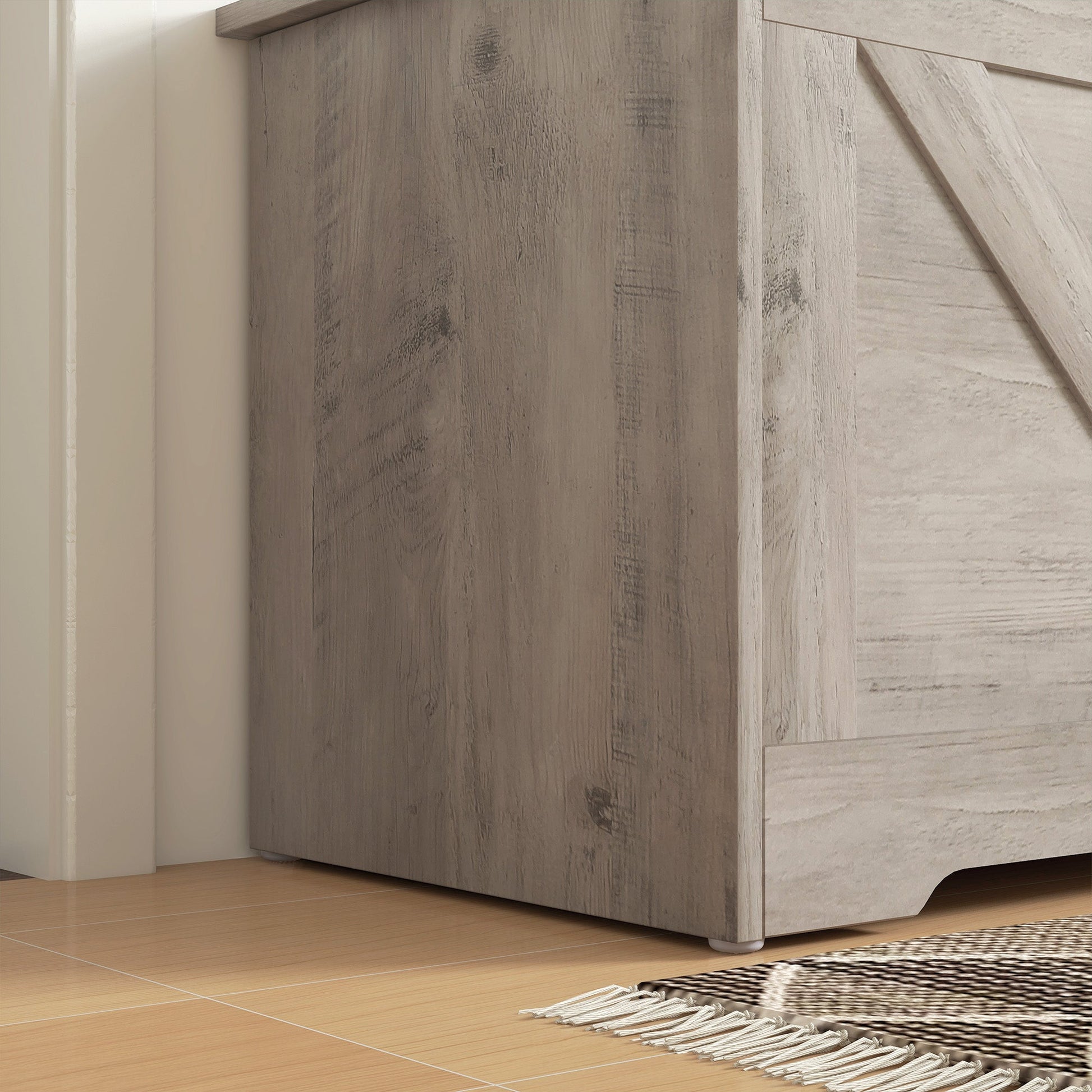 HOMCOM 100L Storage Chest, Storage Trunk with 2 Safety Hinges and U-shaped Cut-out Pull, Storage Box for Living Room, Entryway, 80 x 40 x 45 cm, Grey Wood Grain