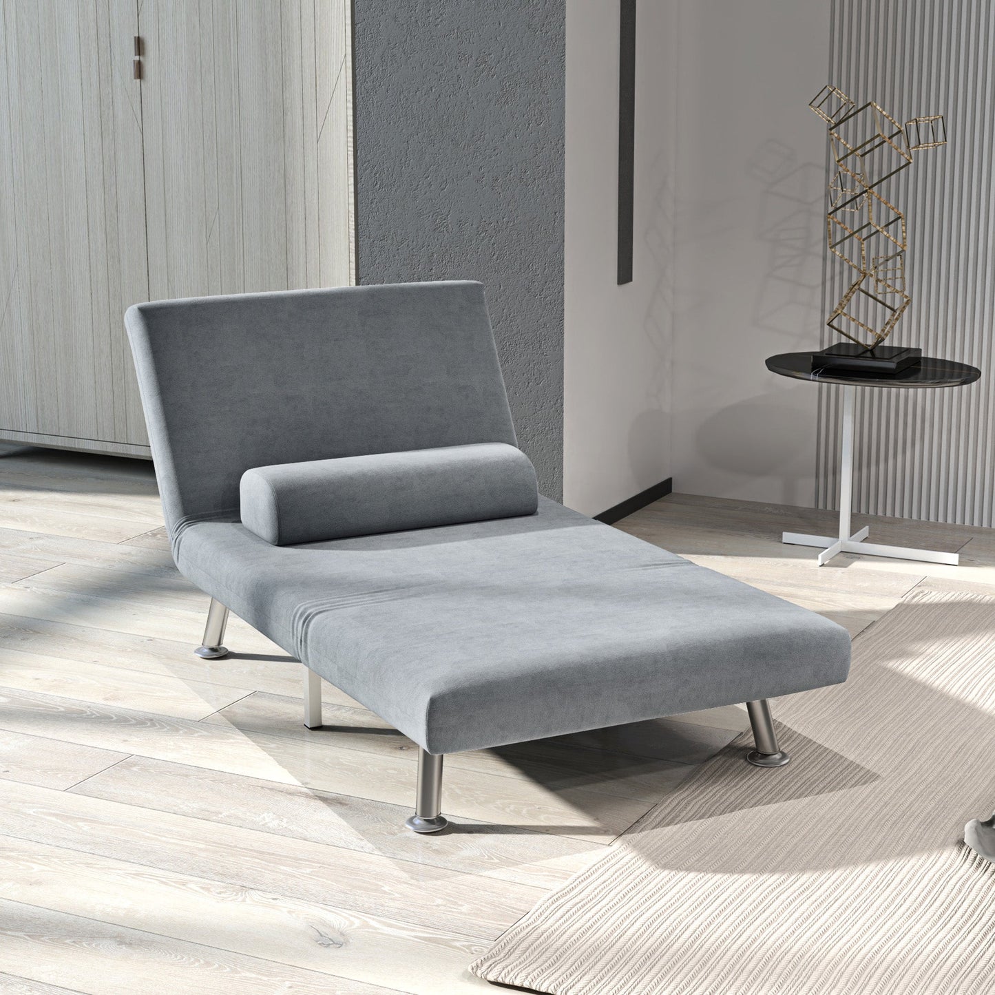HOMCOM Velvet Single Chair Bed, 3-in-1 Convertible Sleeper Chair with Adjustable Backrest, Pillow, for Living Room, Bedroom, Grey