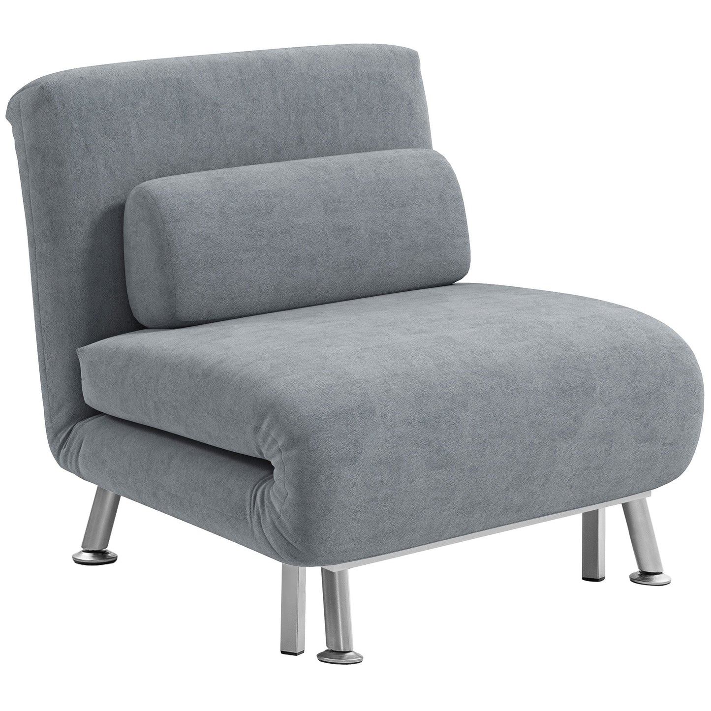 HOMCOM Velvet Single Chair Bed, 3-in-1 Convertible Sleeper Chair with Adjustable Backrest, Pillow, for Living Room, Bedroom, Grey