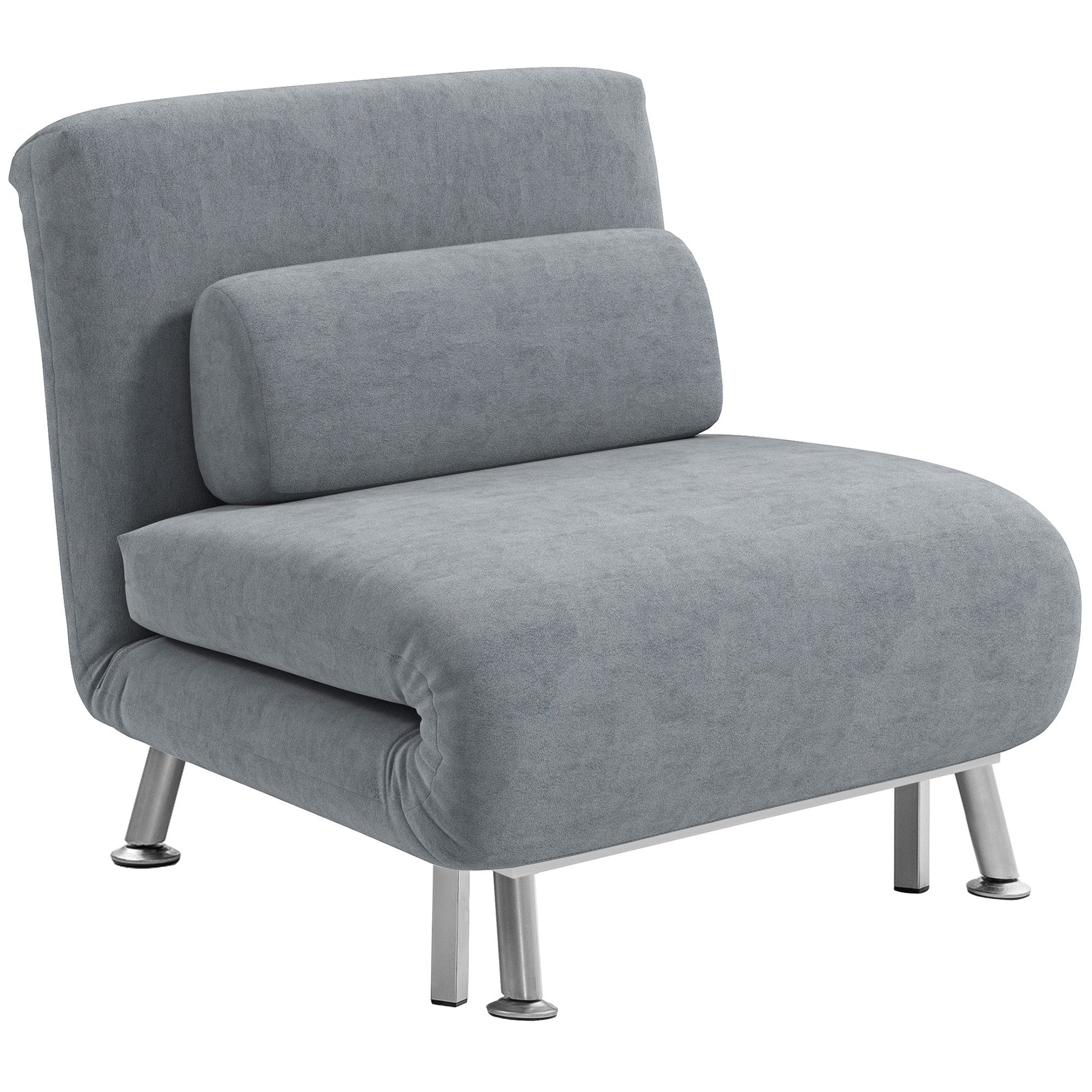 HOMCOM Velvet Single Chair Bed, 3-in-1 Convertible Sleeper Chair with Adjustable Backrest, Pillow, for Living Room, Bedroom, Grey