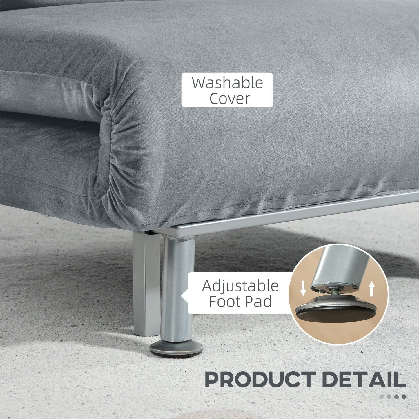 HOMCOM Velvet Single Chair Bed, 3-in-1 Convertible Sleeper Chair with Adjustable Backrest, Pillow, for Living Room, Bedroom, Grey