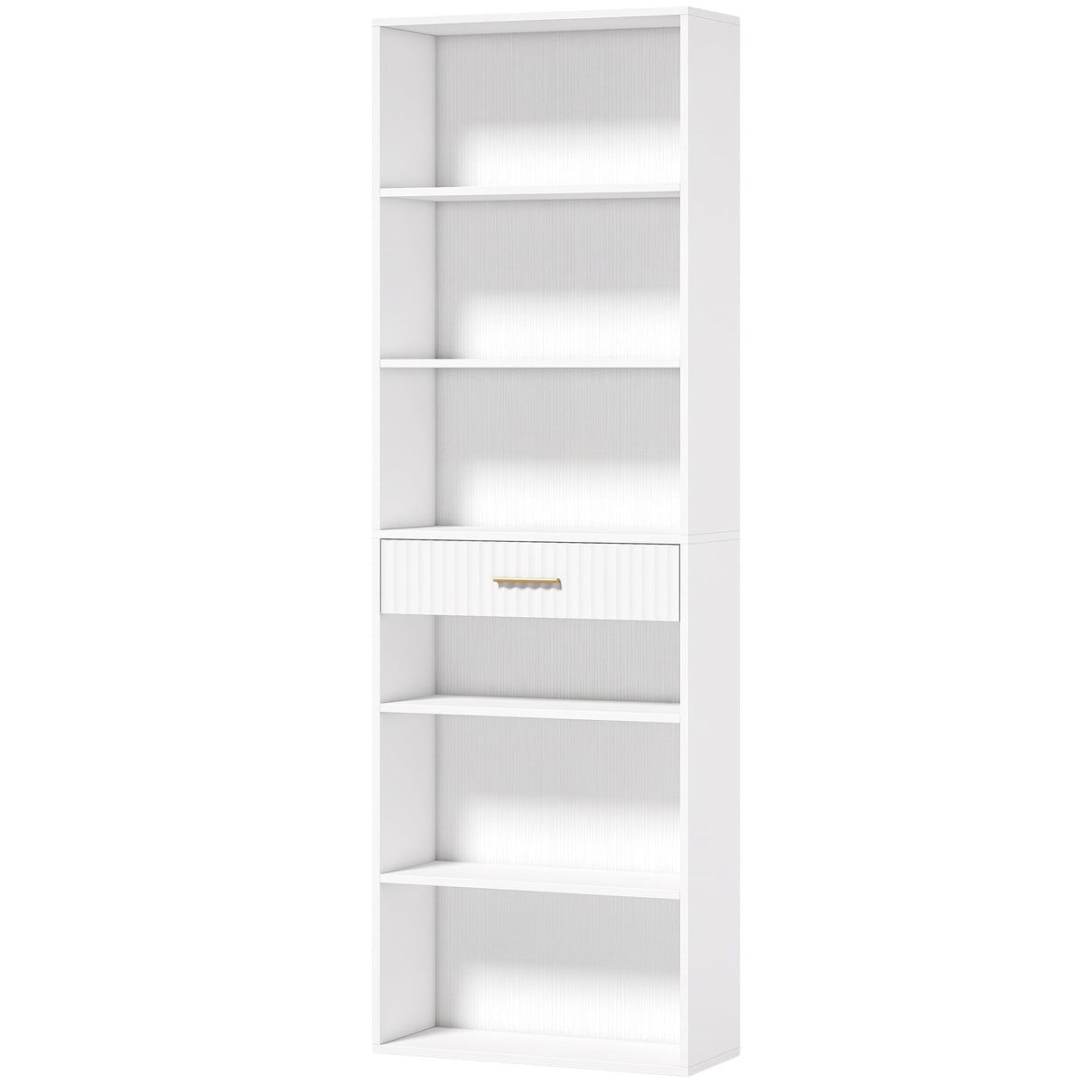 Tall Bookcase with Cubes, 7-Tier Bookshelf with Drawer, Freestanding Shelving Unit, 60 x 24 x 182 cm, Space-Saving for Study, Home Office, Living Room, White