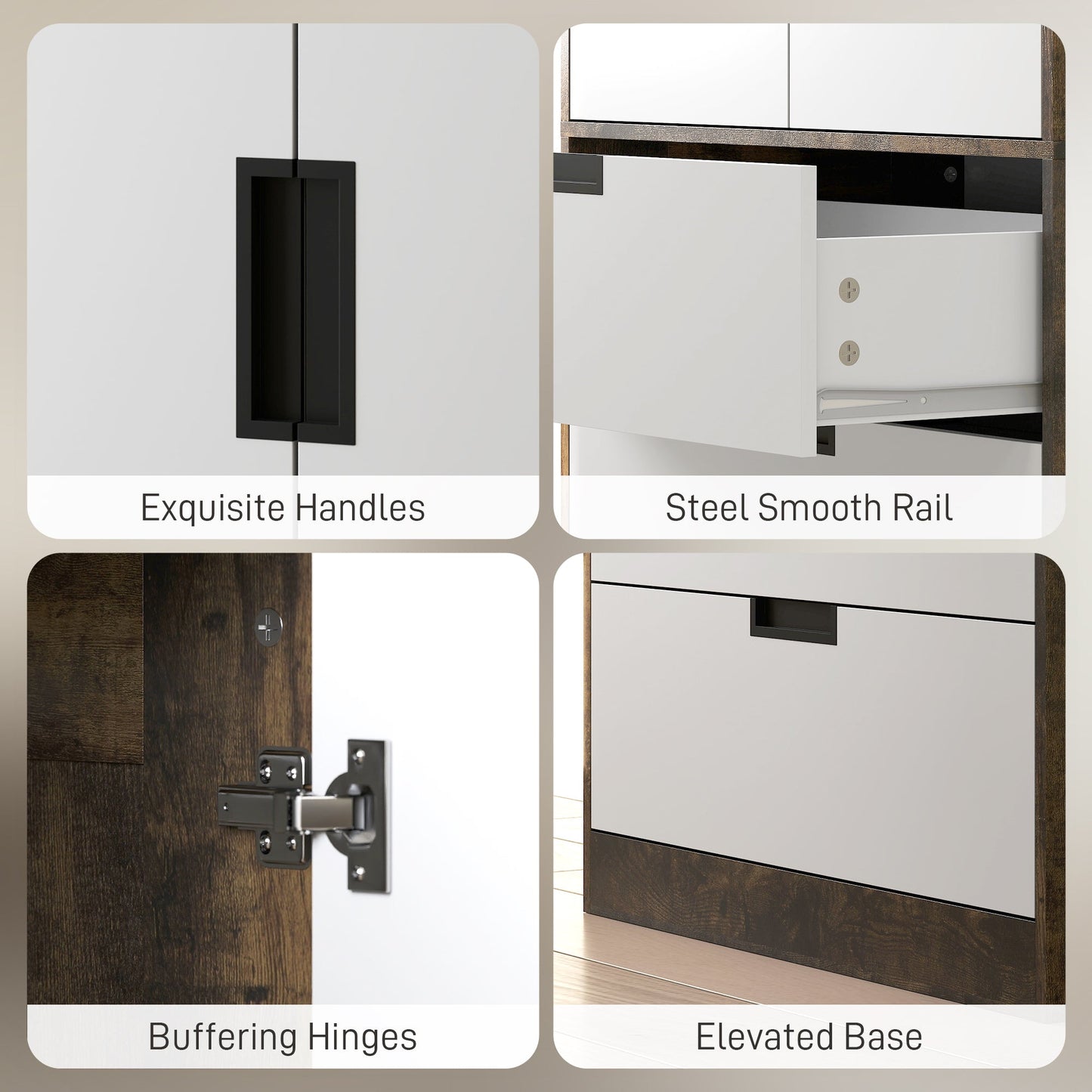 2 Door Wardrobe with 3 Drawers & Hanging Rail, Modern Clothes Storage Cupboard Unit, Bedroom Wardrobe with Soft Closing Hinge, 50D x 80W x 180Hcm, Rustic Brown