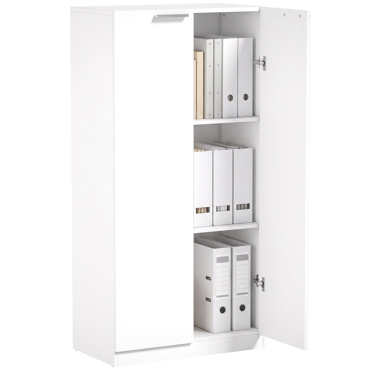 120 cm Tall Storage Cabinet Cupboard, 3-Tier File Organiser Wooden Filing Cabinet, Soft-Close Hinges, for Tool Garage Storage, Home Office, Study, Living Room, White