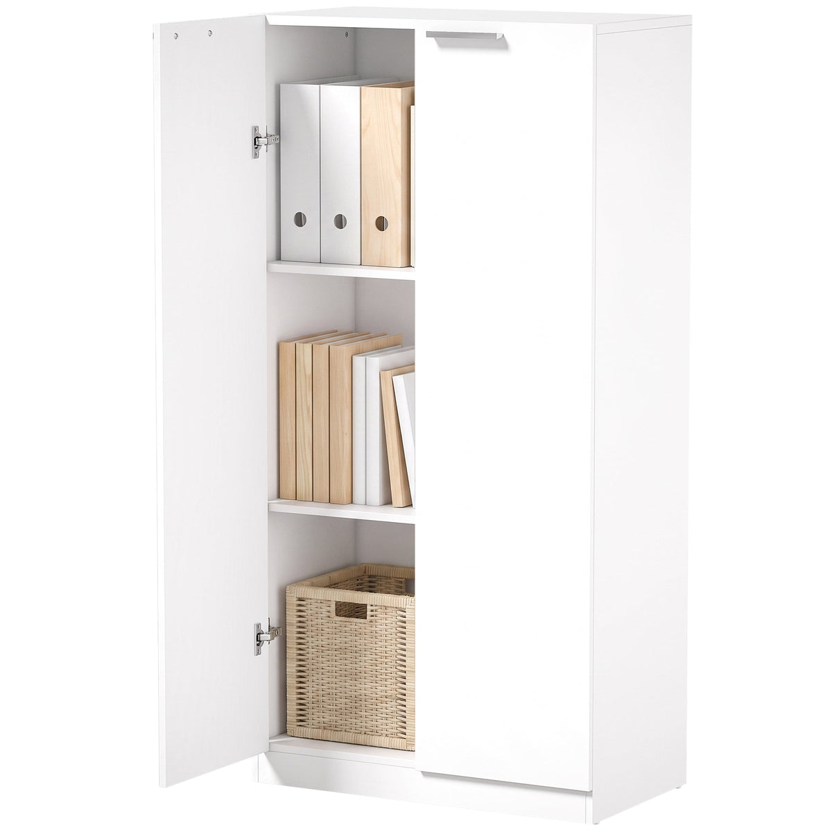 120 cm Tall Storage Cabinet Cupboard, 3-Tier File Organiser Wooden Filing Cabinet, Soft-Close Hinges, for Tool Garage Storage, Home Office, Study, Living Room, White