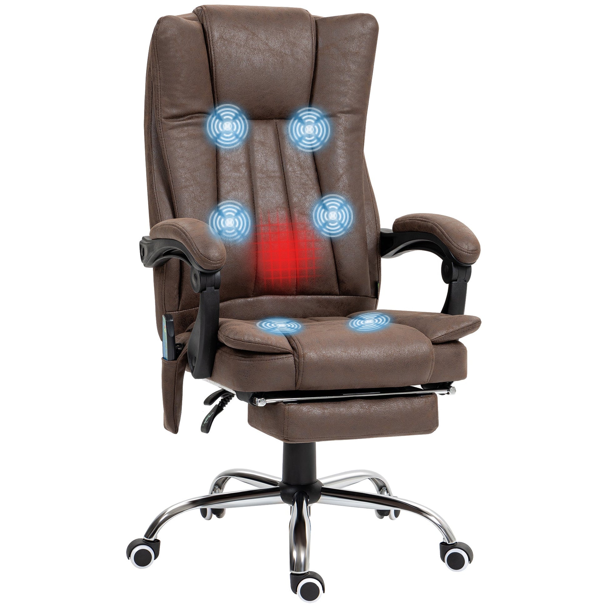 Vinsetto Office Chair with Massage and Heat, Microfibre Reclining Computer Desk Chair with Footrest and Adjustable Height, Swivel Wheels for Home Office, Dark Brown