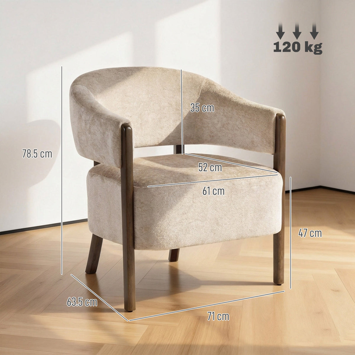 Accent Chair, Chenille Upholstered Tub Chair with Wide Seat, Solid Wood Frame and Legs, Comfy Armchair for Living Room, Bedroom, Beige