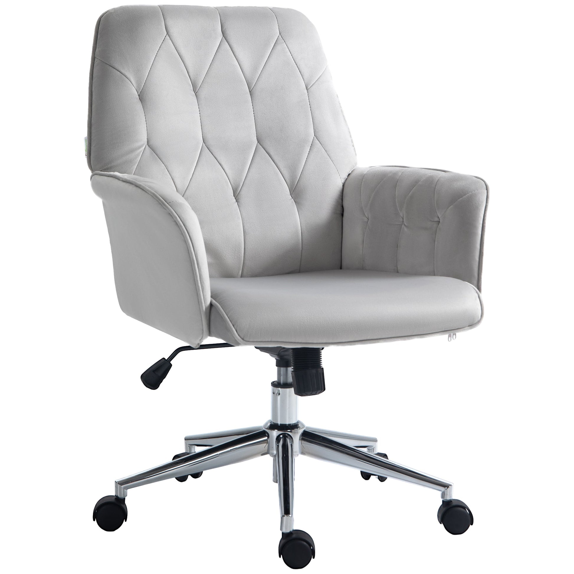 Vinsetto Office Desk Chair, Velvet-Feel Fabric Vanity Chair with Height Adjustable, Armrest, Swivel Chair for Home, Light Grey