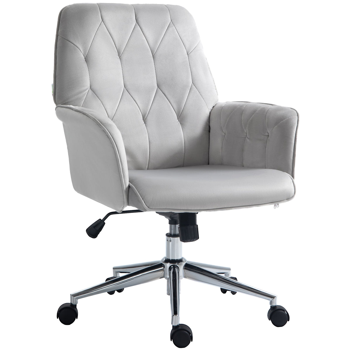 Vinsetto Office Desk Chair, Velvet-Feel Fabric Vanity Chair with Height Adjustable, Armrest, Swivel Chair for Home, Light Grey