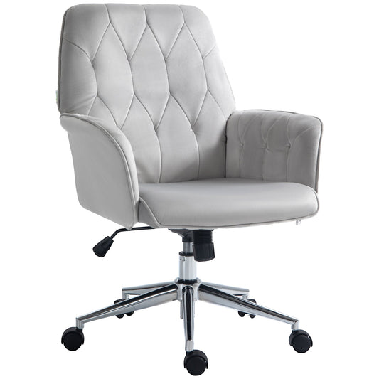 Vinsetto Office Desk Chair, Velvet-Feel Fabric Vanity Chair with Height Adjustable, Armrest, Swivel Chair for Home, Light Grey