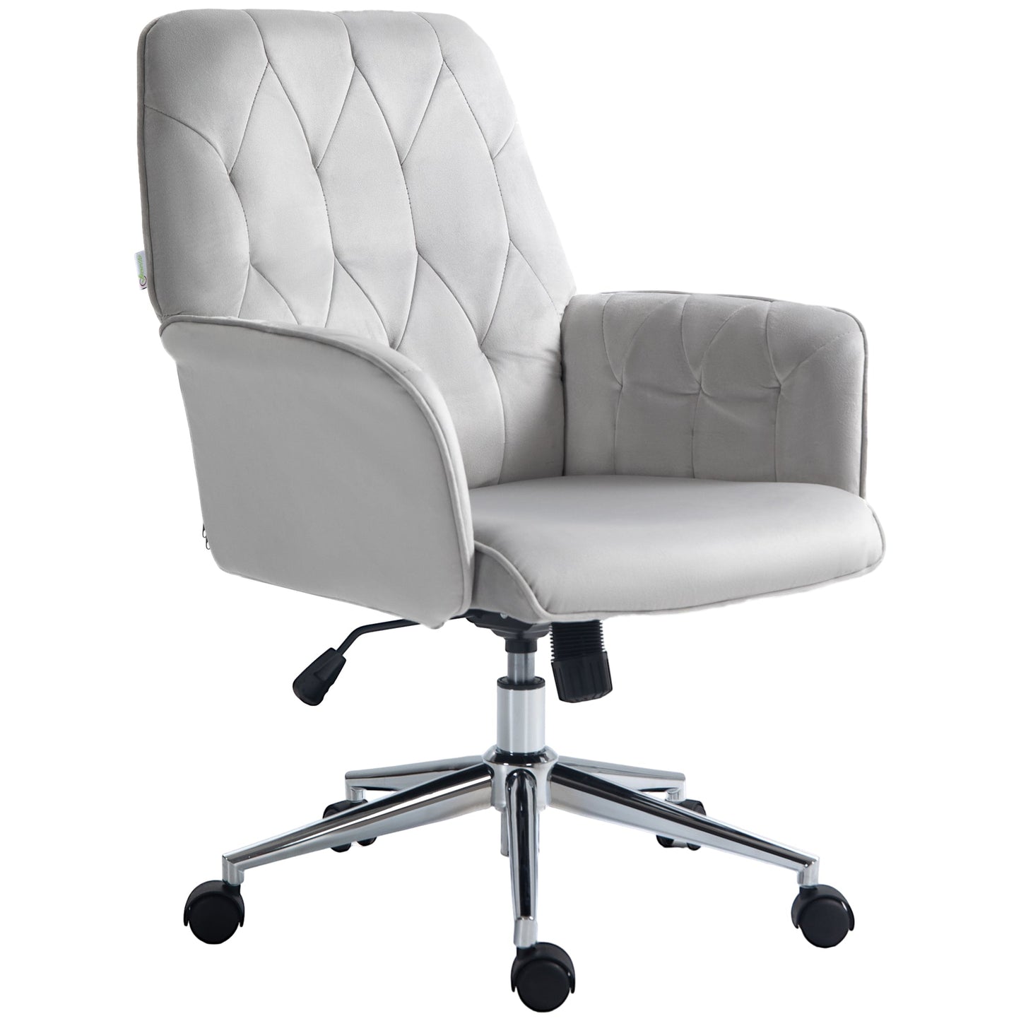 Vinsetto Office Desk Chair, Velvet-Feel Fabric Vanity Chair with Height Adjustable, Armrest, Swivel Chair for Home, Light Grey