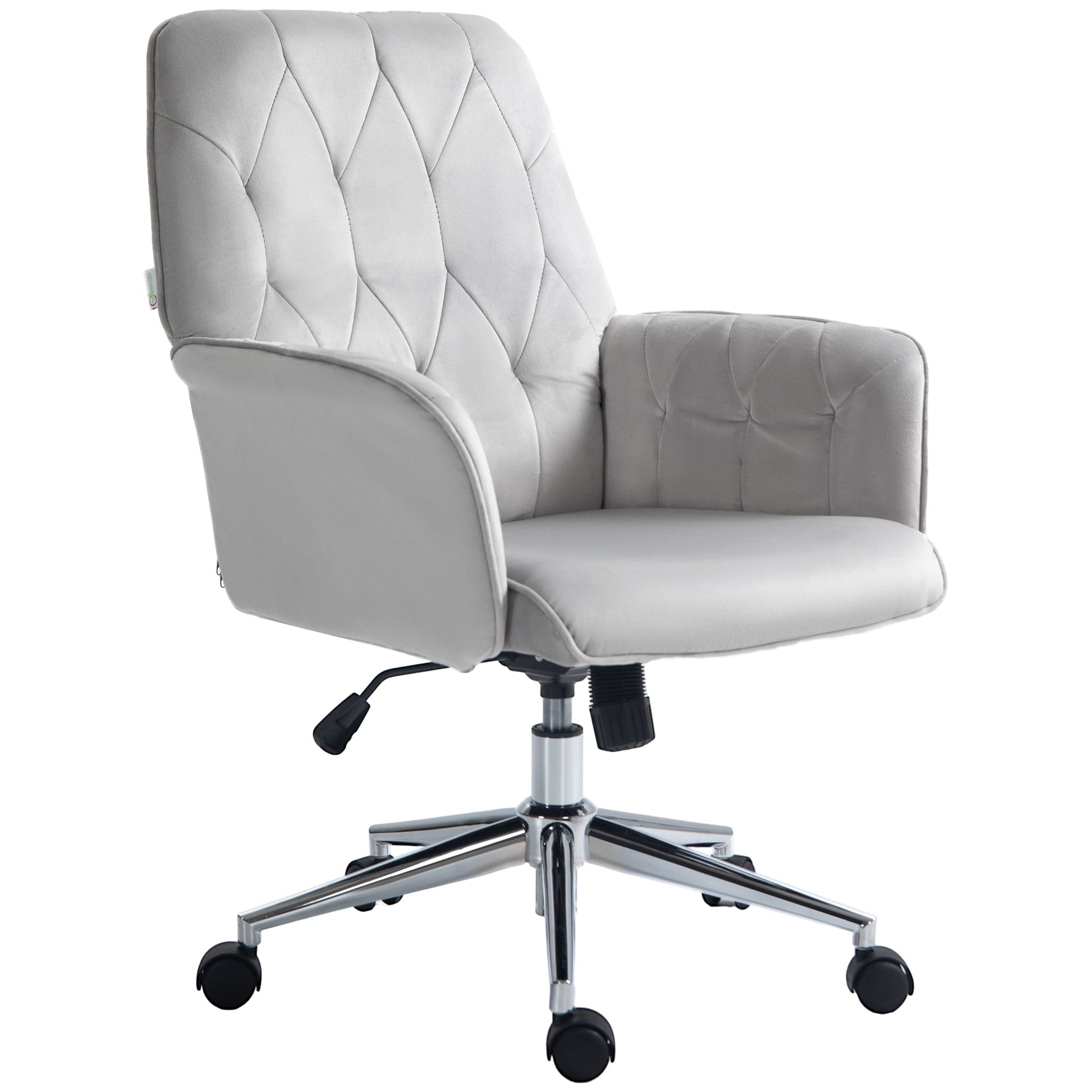 Vinsetto Office Desk Chair, Velvet-Feel Fabric Vanity Chair with Height Adjustable, Armrest, Swivel Chair for Home, Light Grey