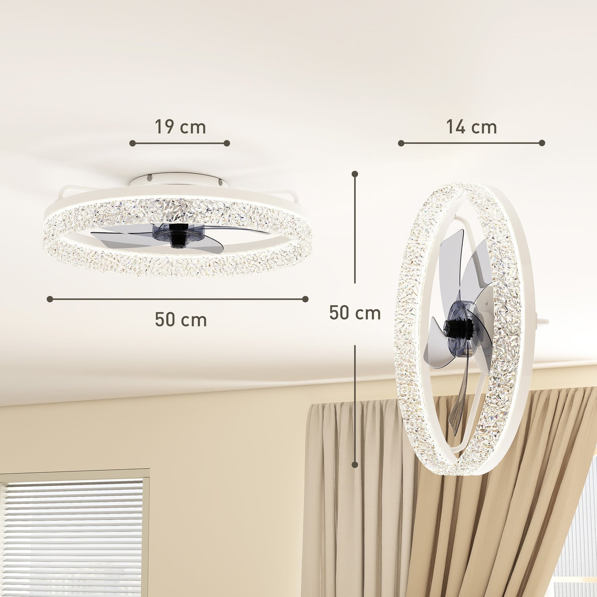 Ceiling Fans with Lights and Remote & App Control, 50 cm Modern LED Ceiling Fan Light with 3 Colour Temperatures, 6 Speed, Timer, Dimmable, Quiet Reversible DC Motor, for Bedroom, Study, White