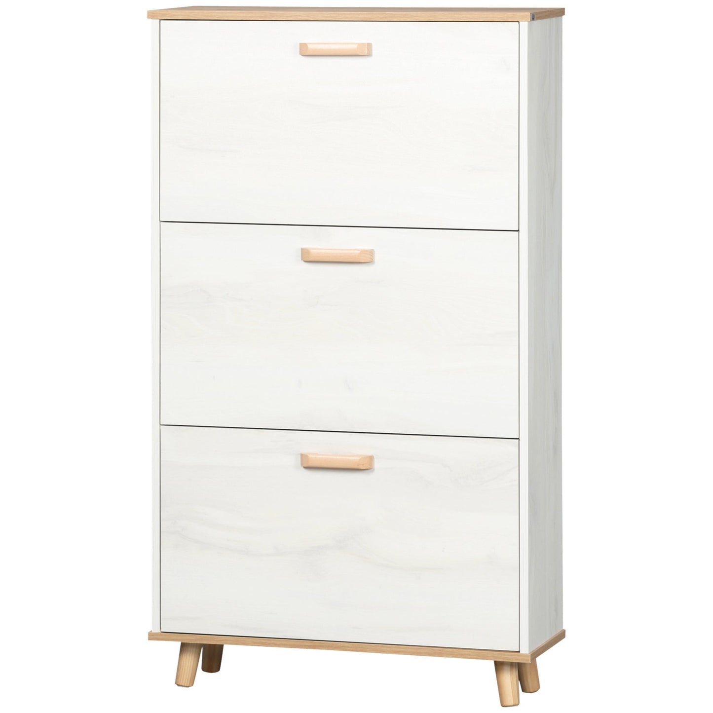 HOMCOM Narrow Shoe Cabinet, Slim Shoe Storage Cabinet with 3 Flip Drawers and Adjustable Shelves, 12 Pair of Shoes Organizer for Hallway, Entryway, Cream White
