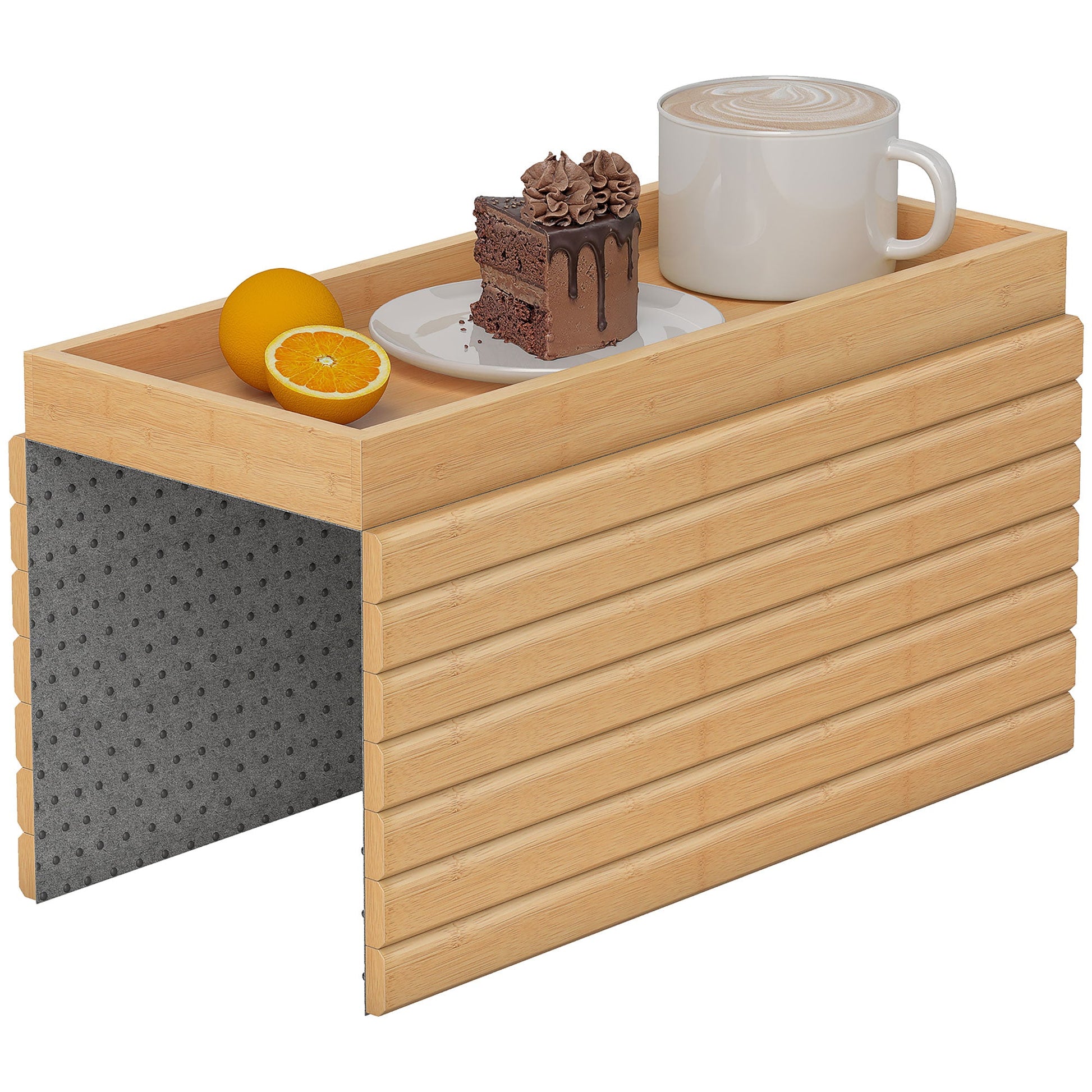 Bamboo Sofa Arm Tray, Foldable Anti-Slip Armrest Tray, Flexible Roll-up Couch Armrest Table for Drinks and Snacks, Natural Wood Finish