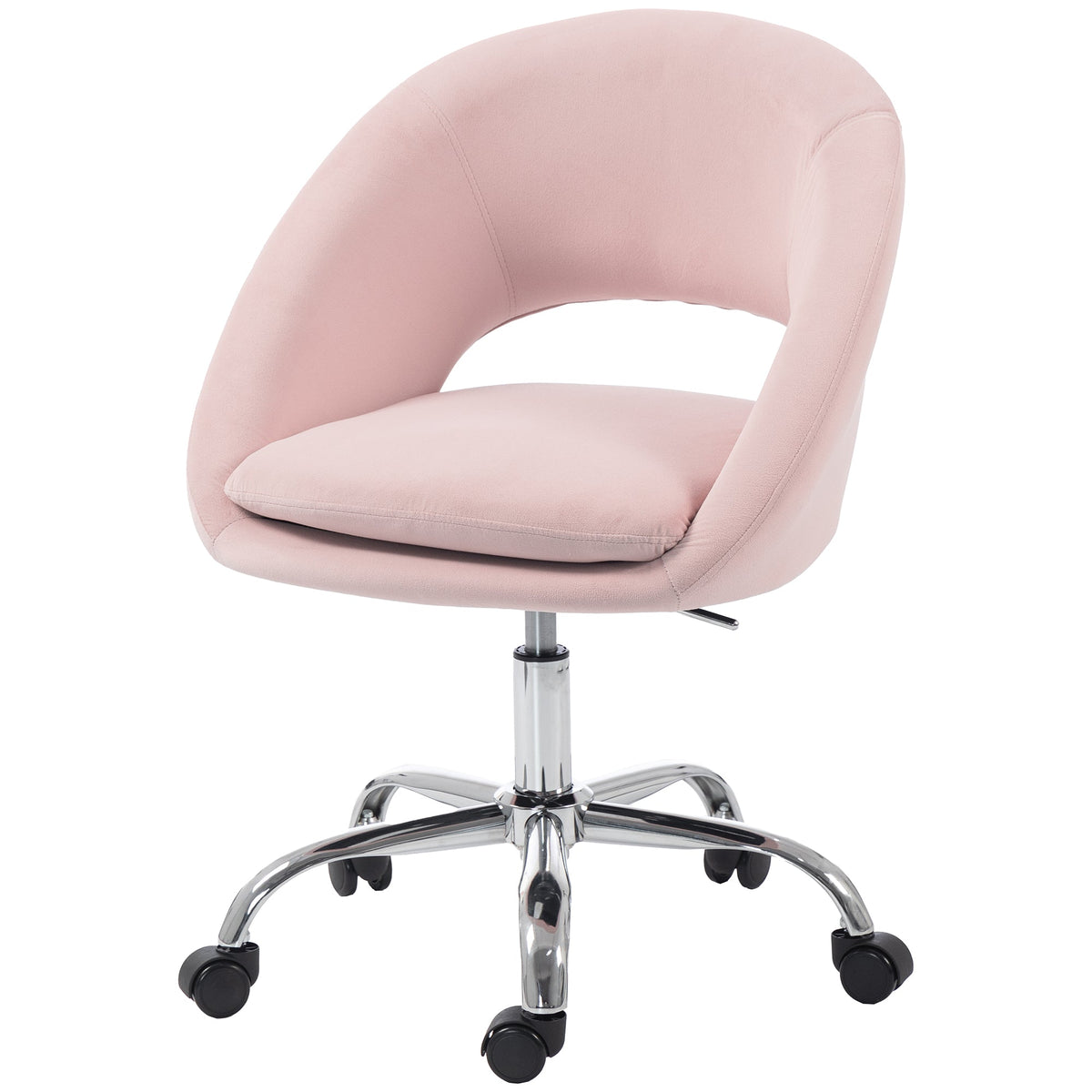 Modern Office Chair, Velvet Desk Chair with Swivel Seat, Height-Adjustable, with Wheels, for Home Study, Bedroom, Pink