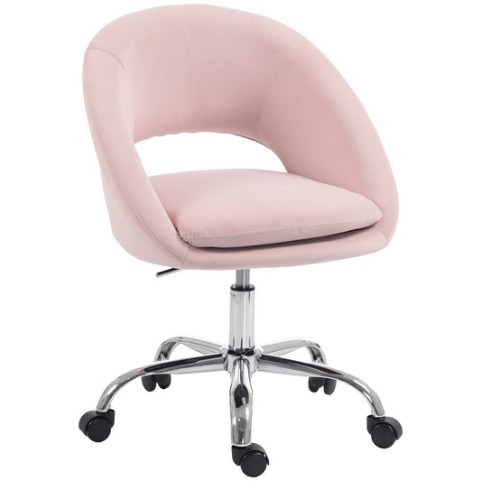 Modern Office Chair, Velvet Desk Chair with Swivel Seat, Height-Adjustable, with Wheels, for Home Study, Bedroom, Pink