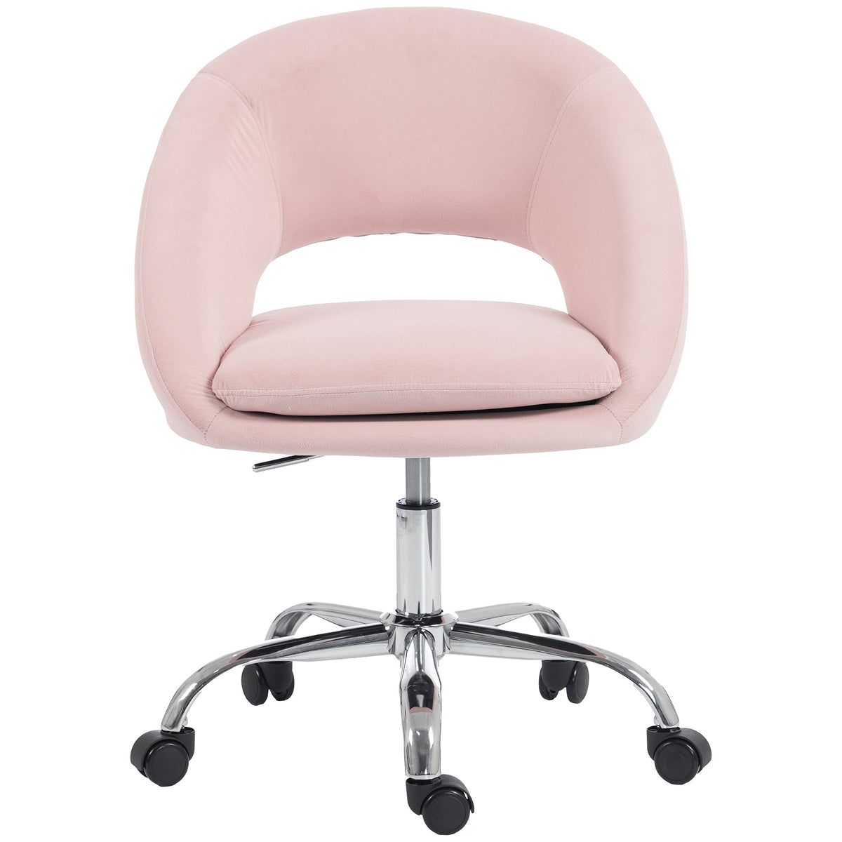 Modern Office Chair, Velvet Desk Chair with Swivel Seat, Height-Adjustable, with Wheels, for Home Study, Bedroom, Pink
