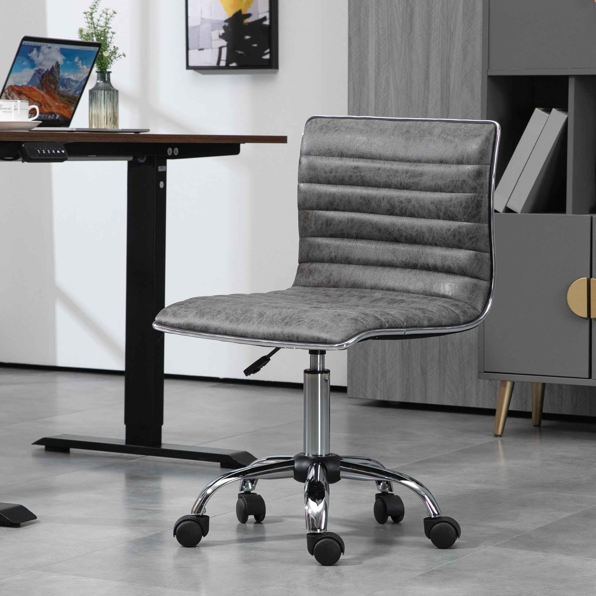 HOMCOM Adjustable Swivel Office Chair with Armless Mid-Back in Microfibre Cloth and Chrome Base - Grey