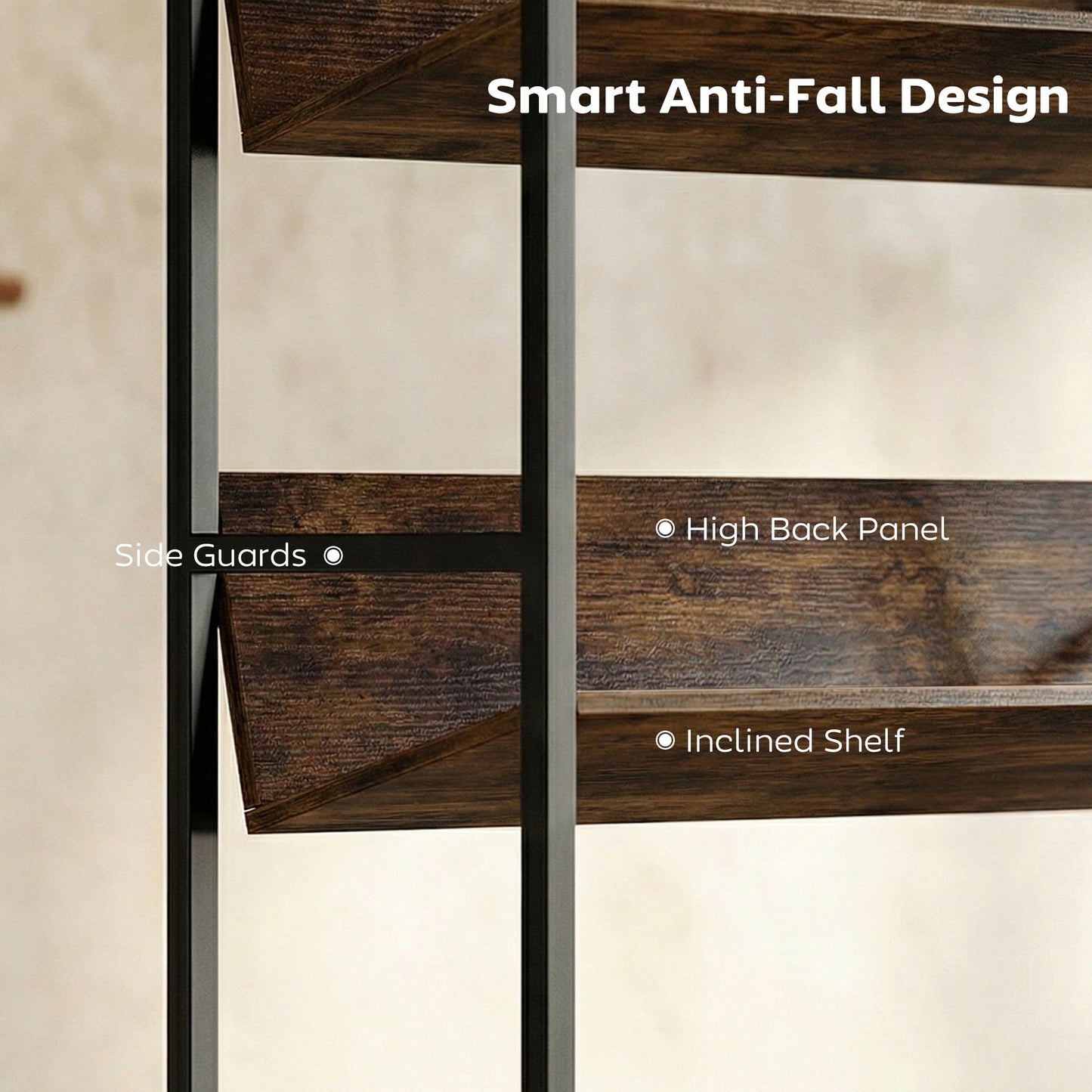 Room Divider Bookshelf, 5-Tier Bookcase, Storage Shelves with Metal Frame and Anti-Slip Design for Living Room, Bedroom, Home Office, Rustic Brown
