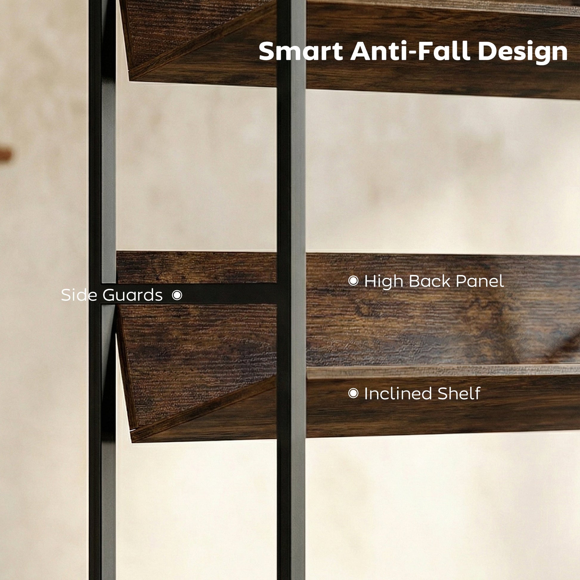 Room Divider Bookshelf, 5-Tier Bookcase, Storage Shelves with Metal Frame and Anti-Slip Design for Living Room, Bedroom, Home Office, Rustic Brown
