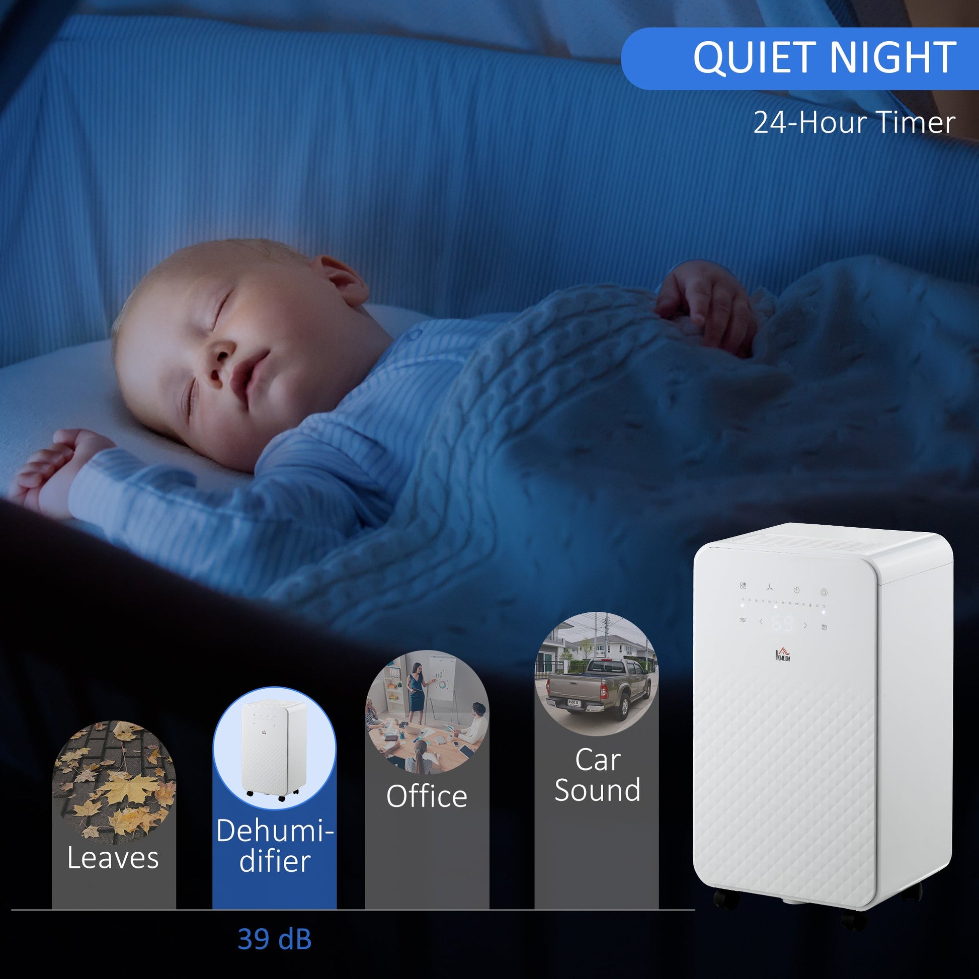 HOMCOM 12L/Day 2000mL Portable Quiet Dehumidifier with Air Purifier Filter, 24H Timer, 5 Modes, Electric Moisture Air Dehumidifier for Home Laundry Basement, White