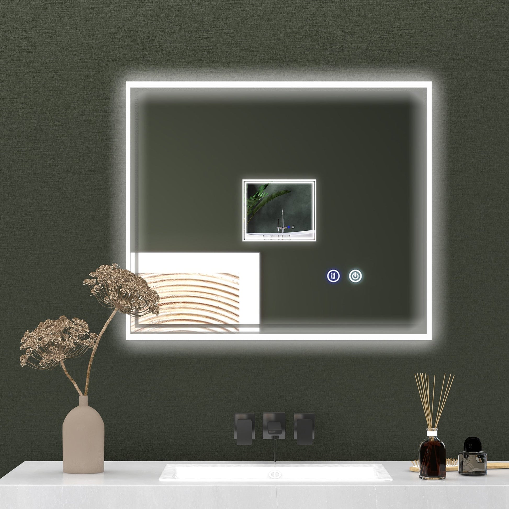 kleankin Bathroom Mirror with LED Lights, Dimmable Makeup Mirror with 3 Temperature Colours, Defogging Film, Memory Function and Aluminium Frame, Hardwired, Horizontal and Vertical, 60 x 50 cm