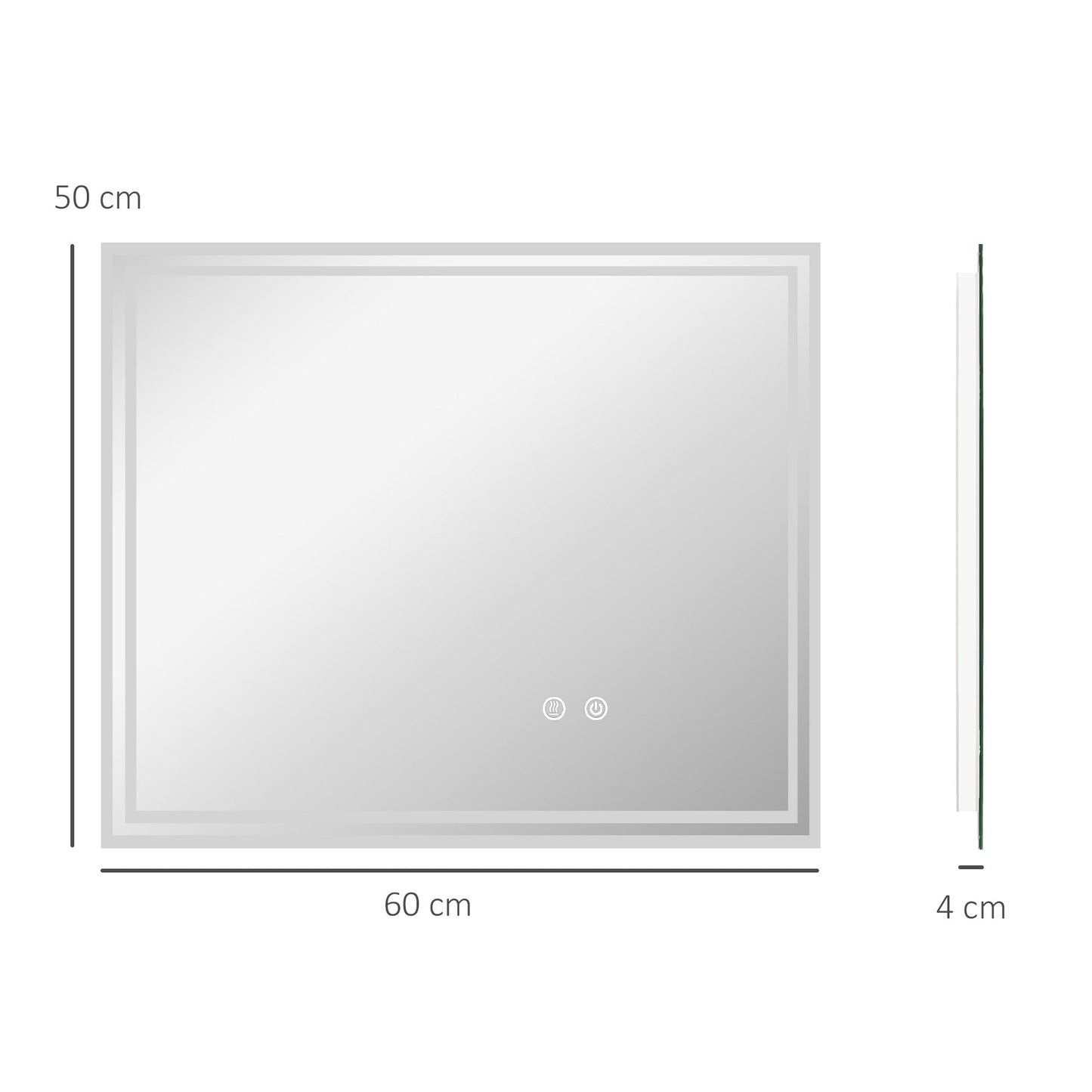 kleankin Bathroom Mirror with LED Lights, Dimmable Makeup Mirror with 3 Temperature Colours, Defogging Film, Memory Function and Aluminium Frame, Hardwired, Horizontal and Vertical, 60 x 50 cm
