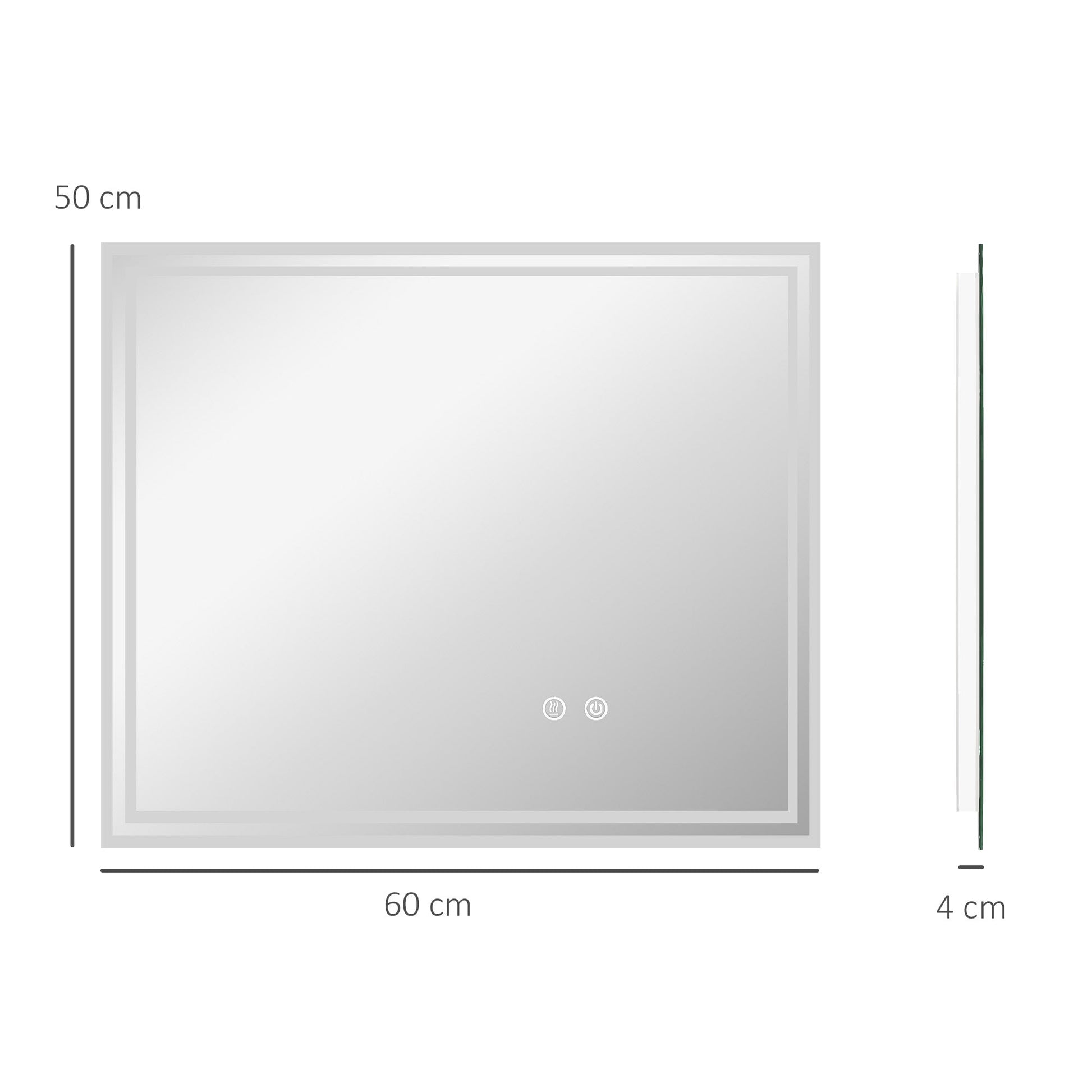 kleankin Bathroom Mirror with LED Lights, Dimmable Makeup Mirror with 3 Temperature Colours, Defogging Film, Memory Function and Aluminium Frame, Hardwired, Horizontal and Vertical, 60 x 50 cm