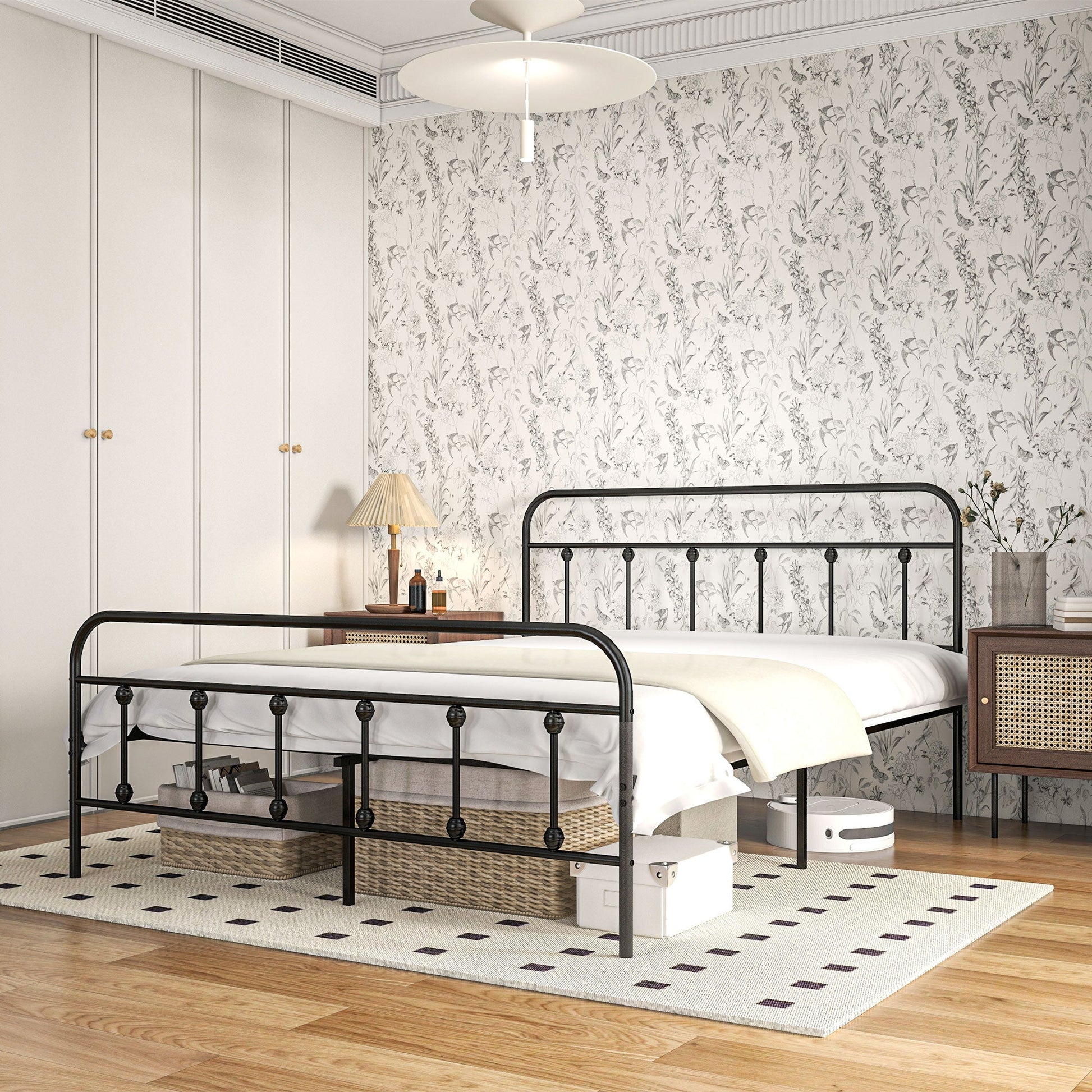 HOMCOM 5ft King Bed Frame with Underbed Storage, Metal Platform Bed frame with Tall Headboard, Footboard and Steel Slat Support, No Box Spring Needed, Easy Assembly, Black