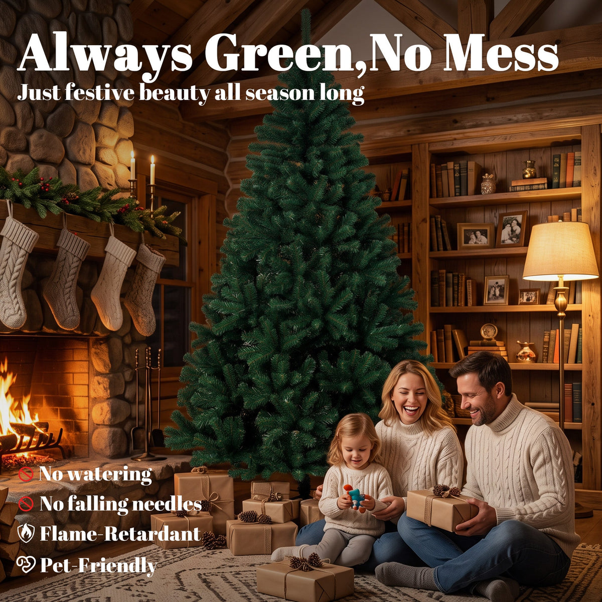 7ft/210cm Artificial Christmas Tree, Fir Hinged Xmas Tree with 1100 Branch Tips, Foldable Steel Stand, Easy Assembly for Home Office Holiday Decoration, Green