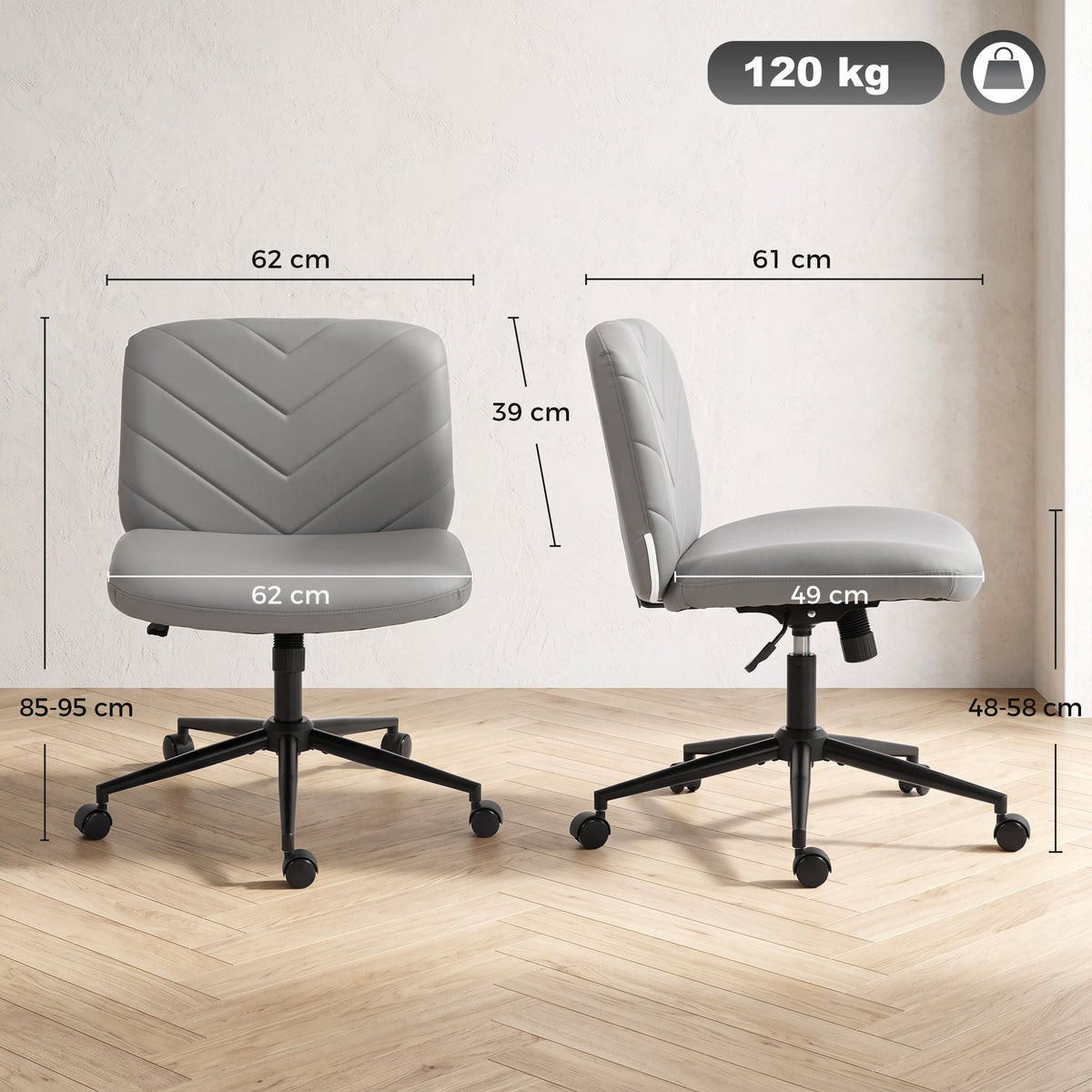 Criss Cross Legged Office Chair with Wide Seat, Swivel Desk Chair with Wheels, Rocking Function, Backrest, Adjustable Height, High-Density Foam, Computer Seat for Home Office, Bedroom, Grey