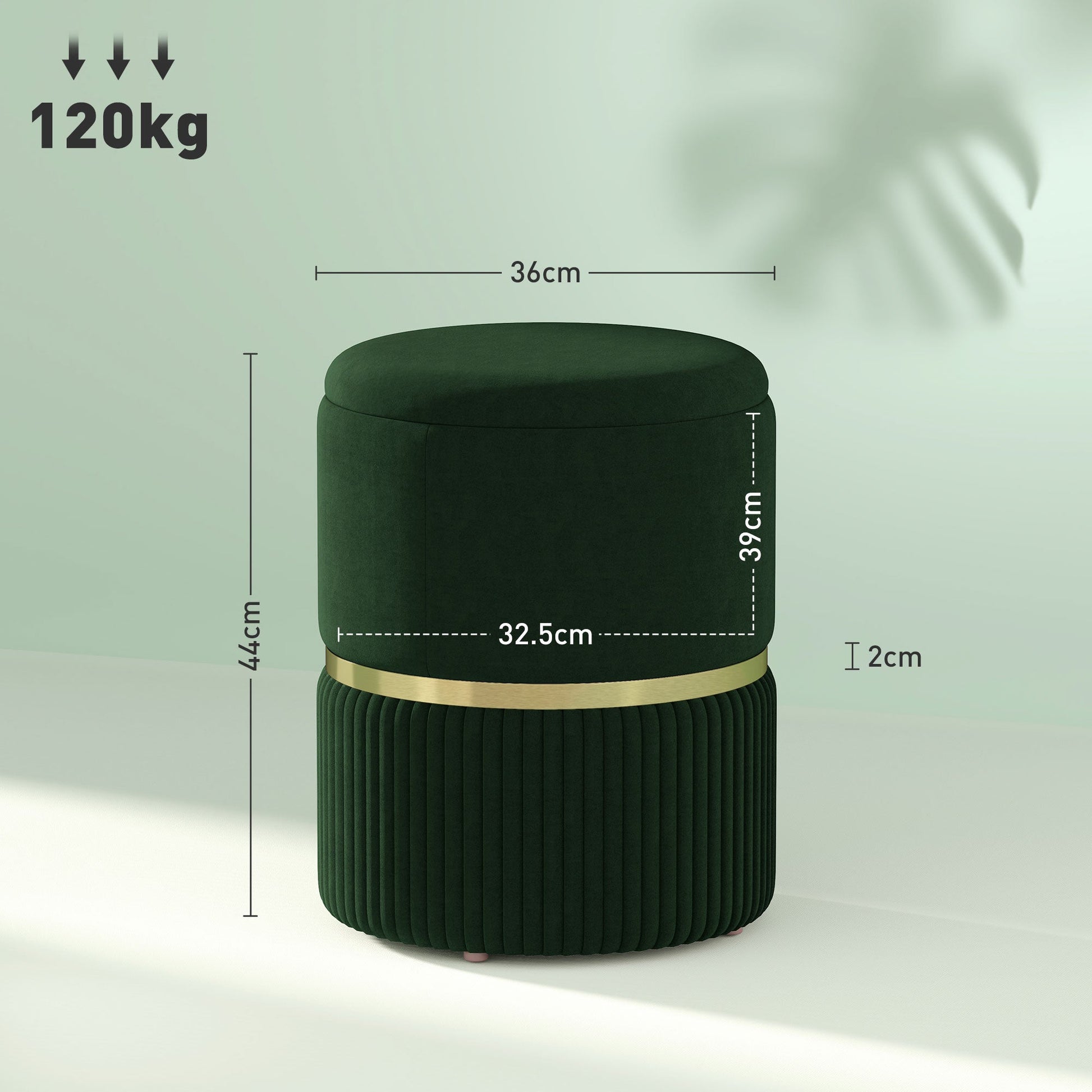 HOMCOM Round Pouffe, Velvet-feel Fabric Upholstered Storage Foot Stool with Removable Top, Padded Seat and Hidden Space for Living Room, Dark Green