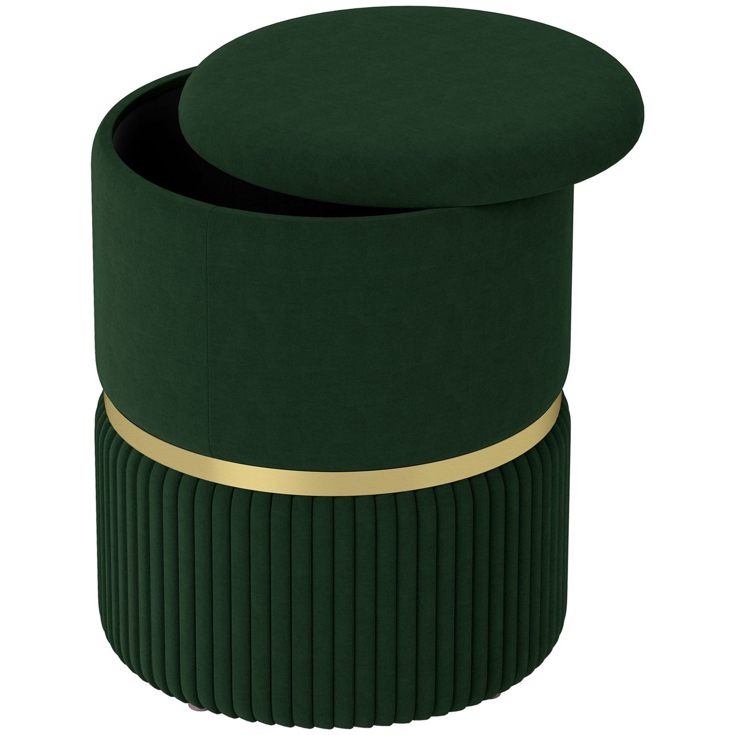 HOMCOM Round Pouffe, Velvet-feel Fabric Upholstered Storage Foot Stool with Removable Top, Padded Seat and Hidden Space for Living Room, Dark Green