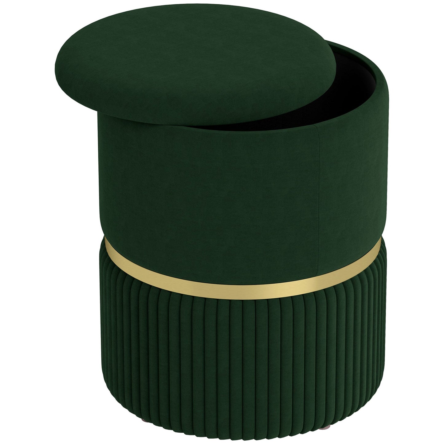 HOMCOM Round Pouffe, Velvet-feel Fabric Upholstered Storage Foot Stool with Removable Top, Padded Seat and Hidden Space for Living Room, Dark Green
