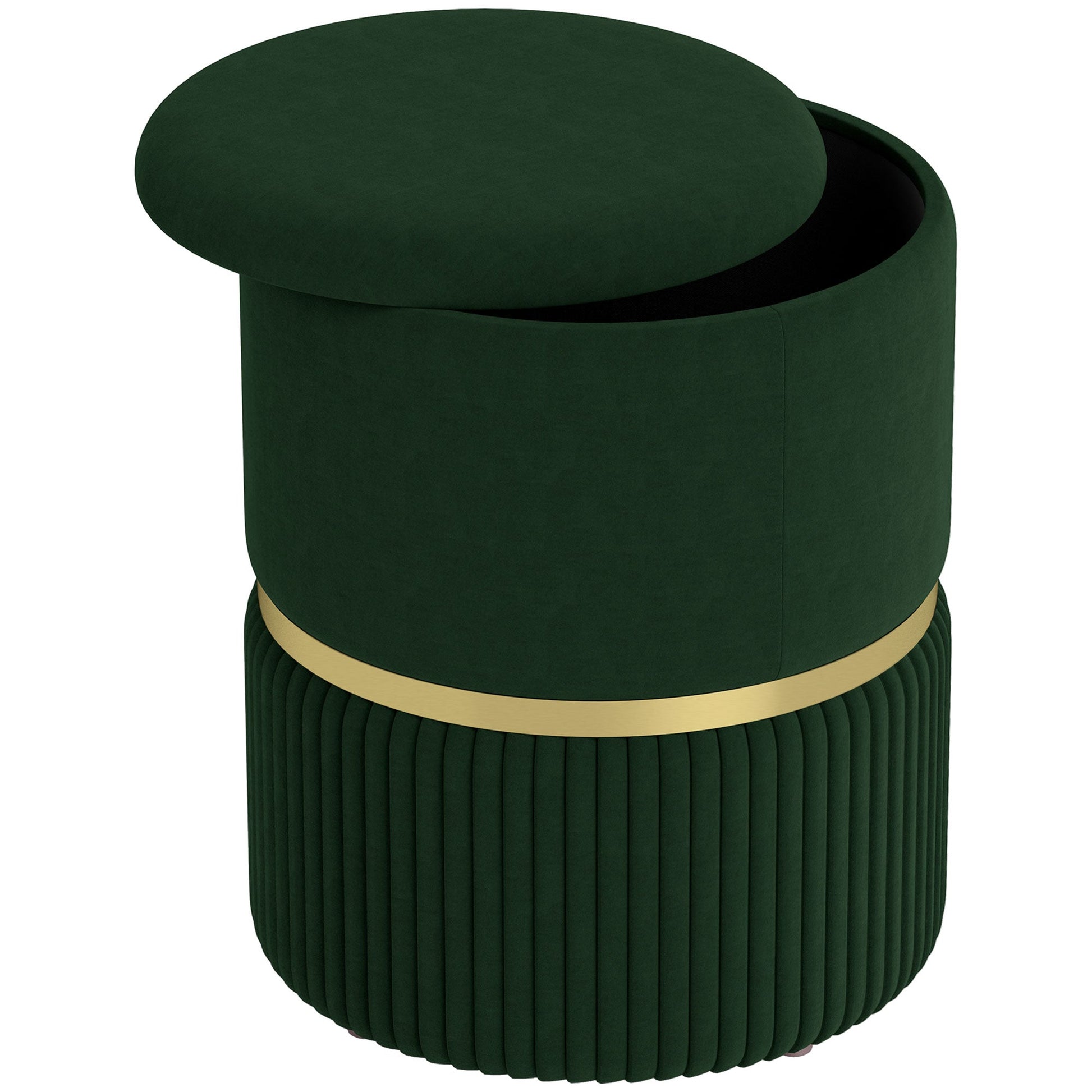 HOMCOM Round Pouffe, Velvet-feel Fabric Upholstered Storage Foot Stool with Removable Top, Padded Seat and Hidden Space for Living Room, Dark Green