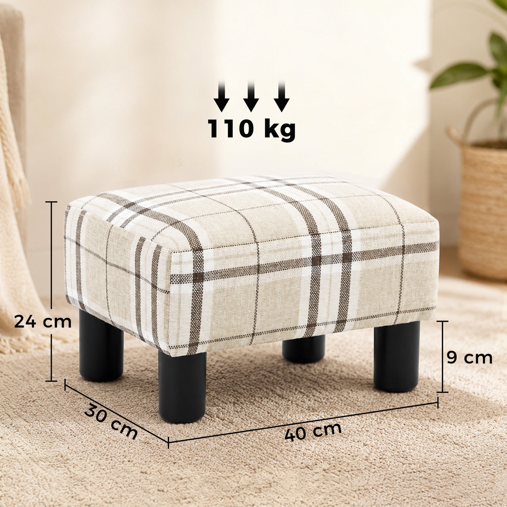 Linen-Look Fabric Foot Stool Footrest Small Seat Footrest Chair Ottoman Home Office with Legs 40 x 30 x 24cm, Multi-colored
