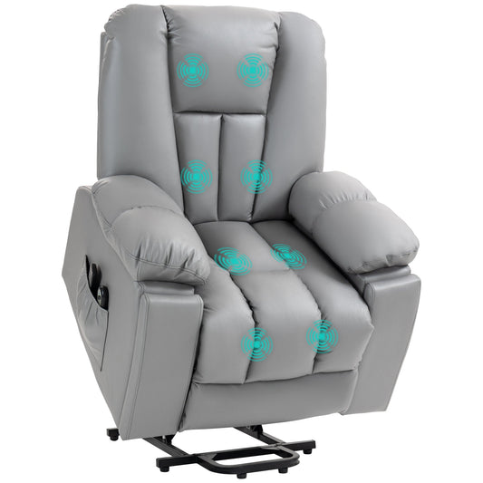 HOMCOM Riser and Recliner Chair for the Elderly, Quick Assembly, Lift Chair with Vibration Massage, Remote Control, Side Pockets, Pocket Spring, Cup Holder, Charcoal Grey