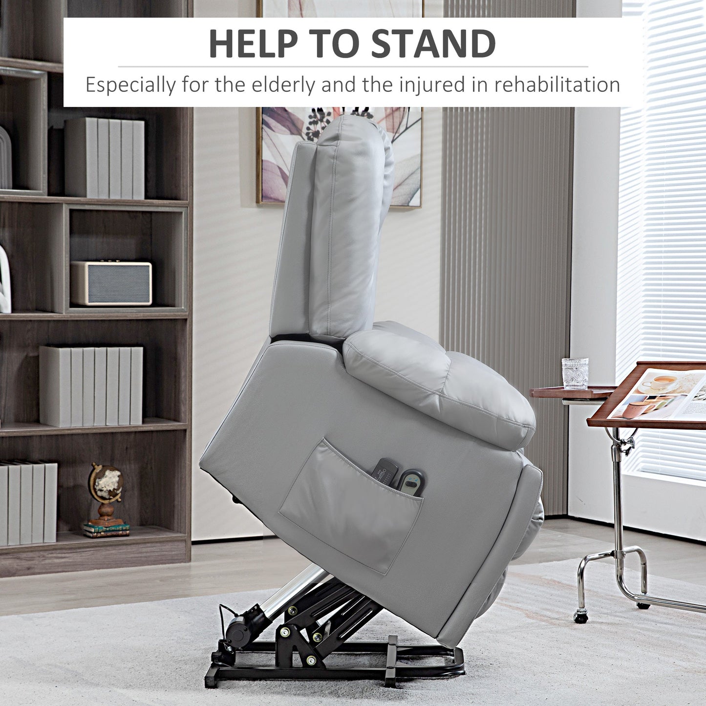 HOMCOM Riser and Recliner Chair for the Elderly, Quick Assembly, Lift Chair with Vibration Massage, Remote Control, Side Pockets, Pocket Spring, Cup Holder, Charcoal Grey