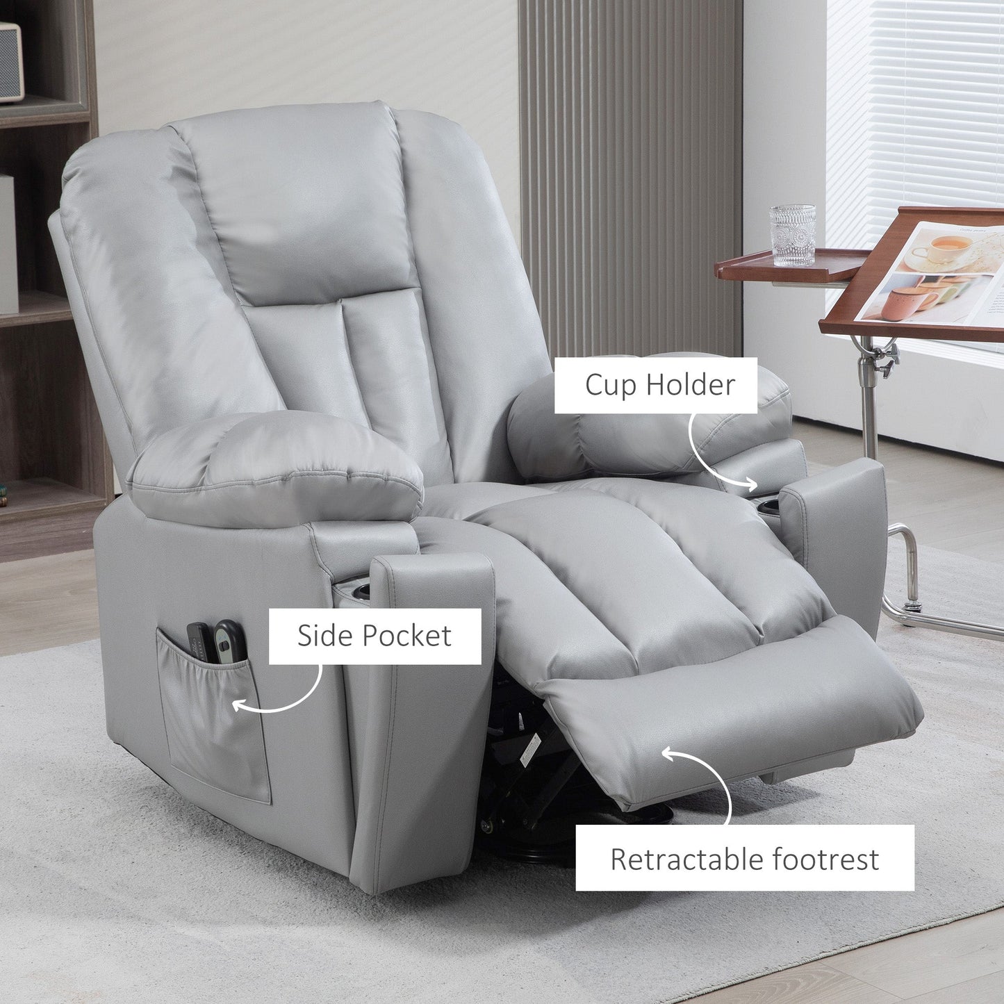 HOMCOM Riser and Recliner Chair for the Elderly, Quick Assembly, Lift Chair with Vibration Massage, Remote Control, Side Pockets, Pocket Spring, Cup Holder, Charcoal Grey
