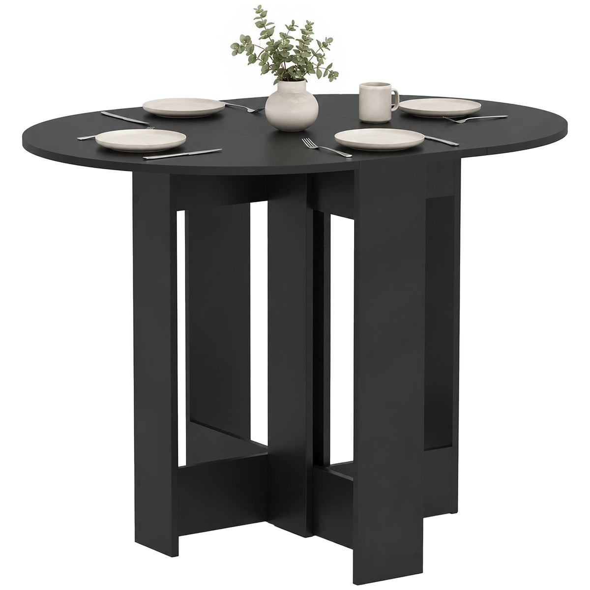 Drop-Leaf Table, Folding Dining Table with Foldable Leaves for Small Spaces, Kitchen, Dining Room, Black