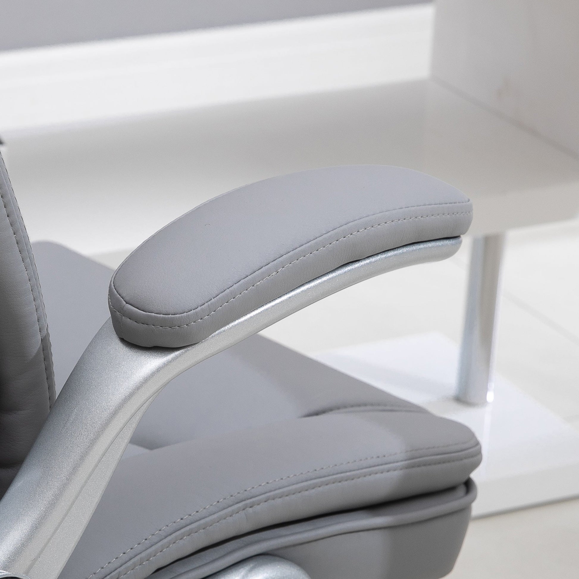Vinsetto High Back Executive Office Chair Home Swivel PU Leather Chair, with Flip-up Arm, Wheels, Adjustable Height, Grey