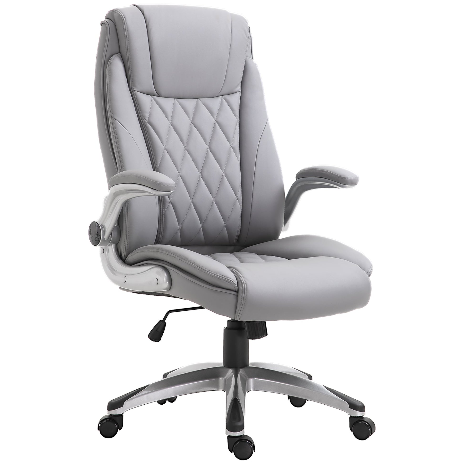 Vinsetto High Back Executive Office Chair Home Swivel PU Leather Chair, with Flip-up Arm, Wheels, Adjustable Height, Grey