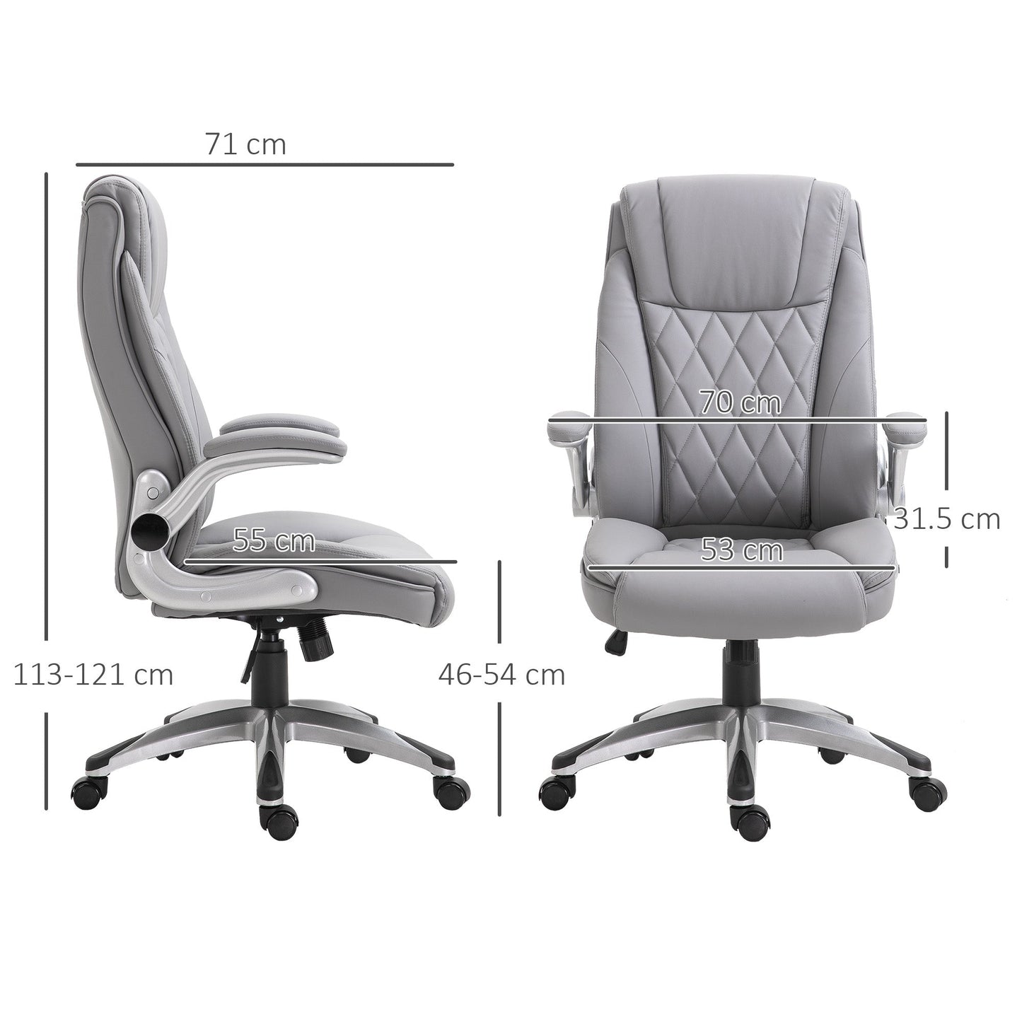 Vinsetto High Back Executive Office Chair Home Swivel PU Leather Chair, with Flip-up Arm, Wheels, Adjustable Height, Grey