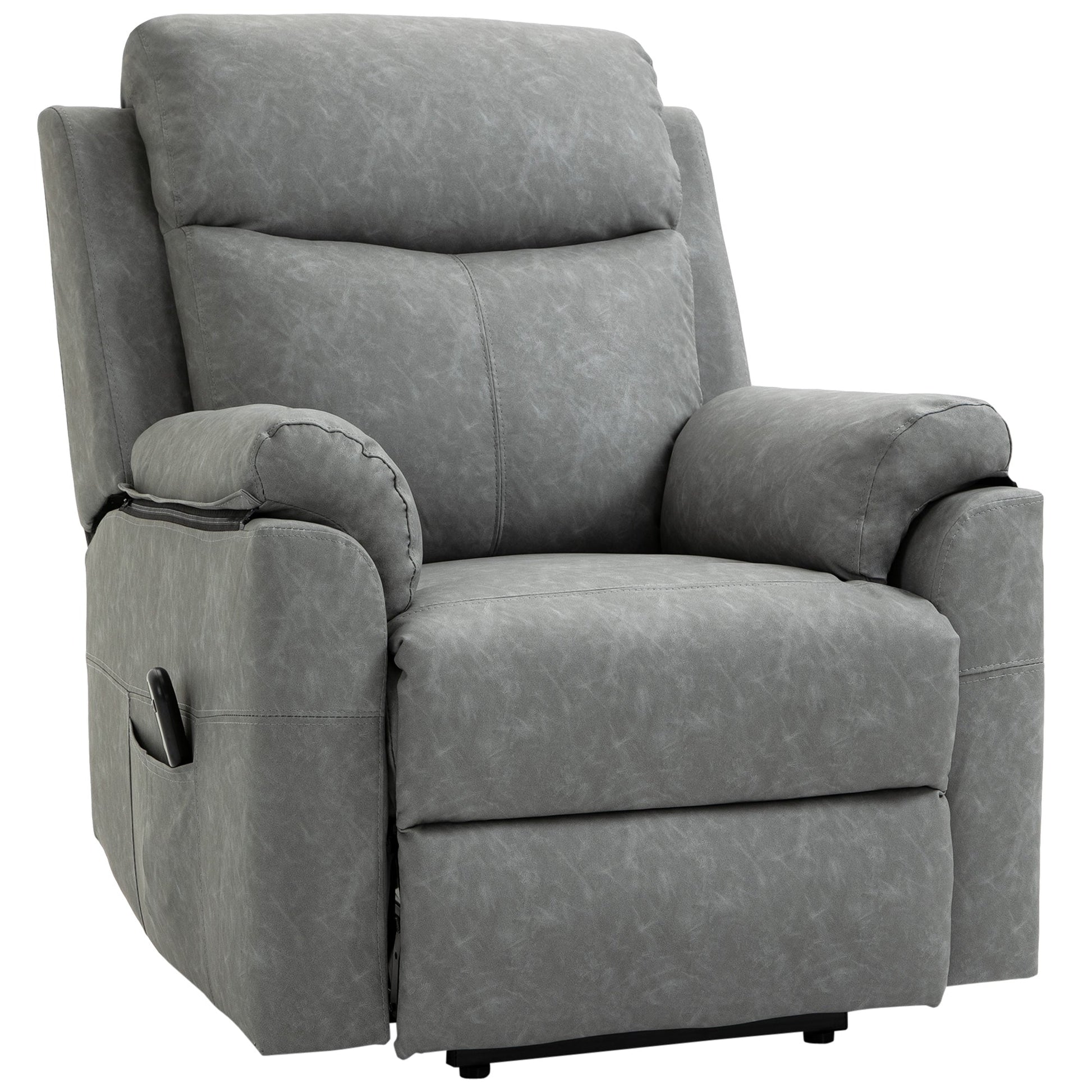 HOMCOM Power Lift Recliner Chair, Electric Lift Chair for Elderly, Overstuffed Faux Leather Riser and Reclining Armchair with Remote Control, Side Pockets, for Living Room, Grey